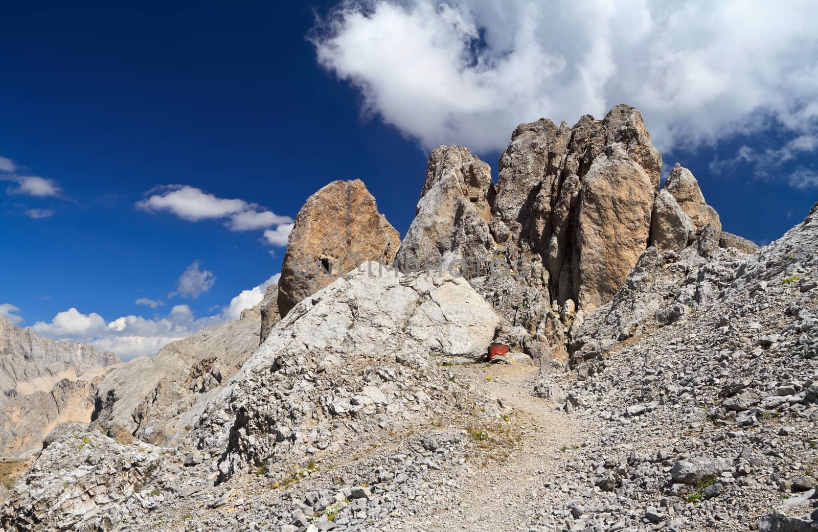 Costabella rock with war building inside, Trentino, Italy