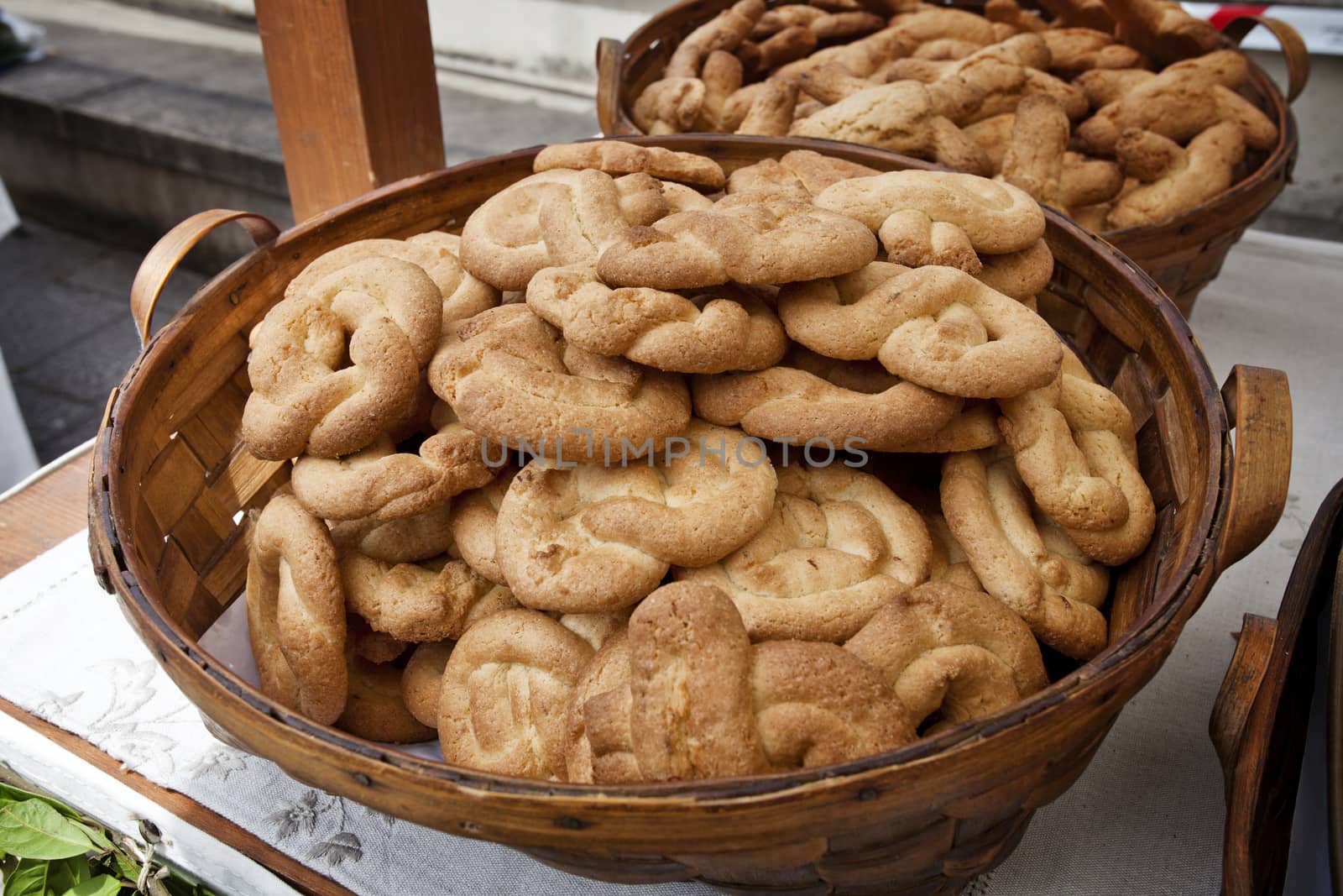 Homemade almonds cookies, traditional Spanish market. Asturias