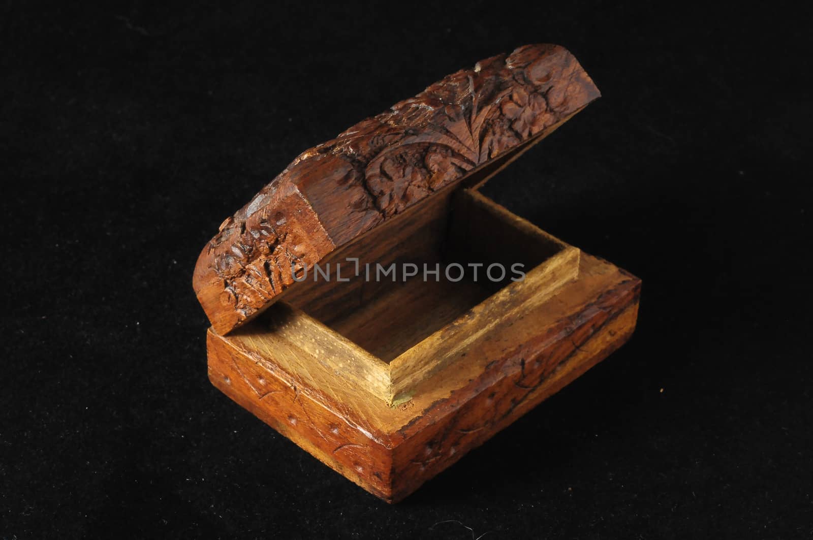 Handmade Ancient Vintage Wood Box on a Black Background