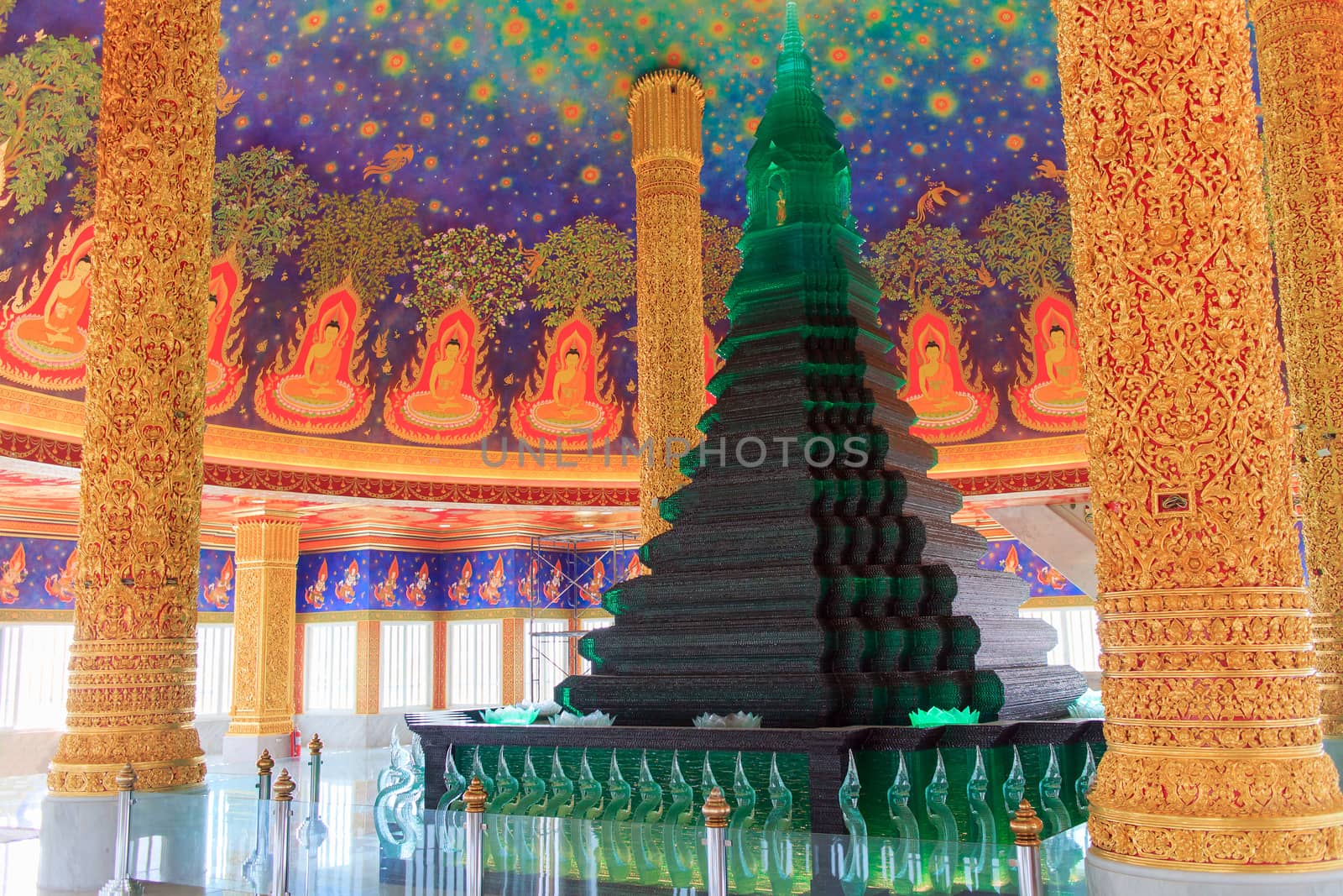The picturesque emerald green stupa at Wat PakNam, thailand.