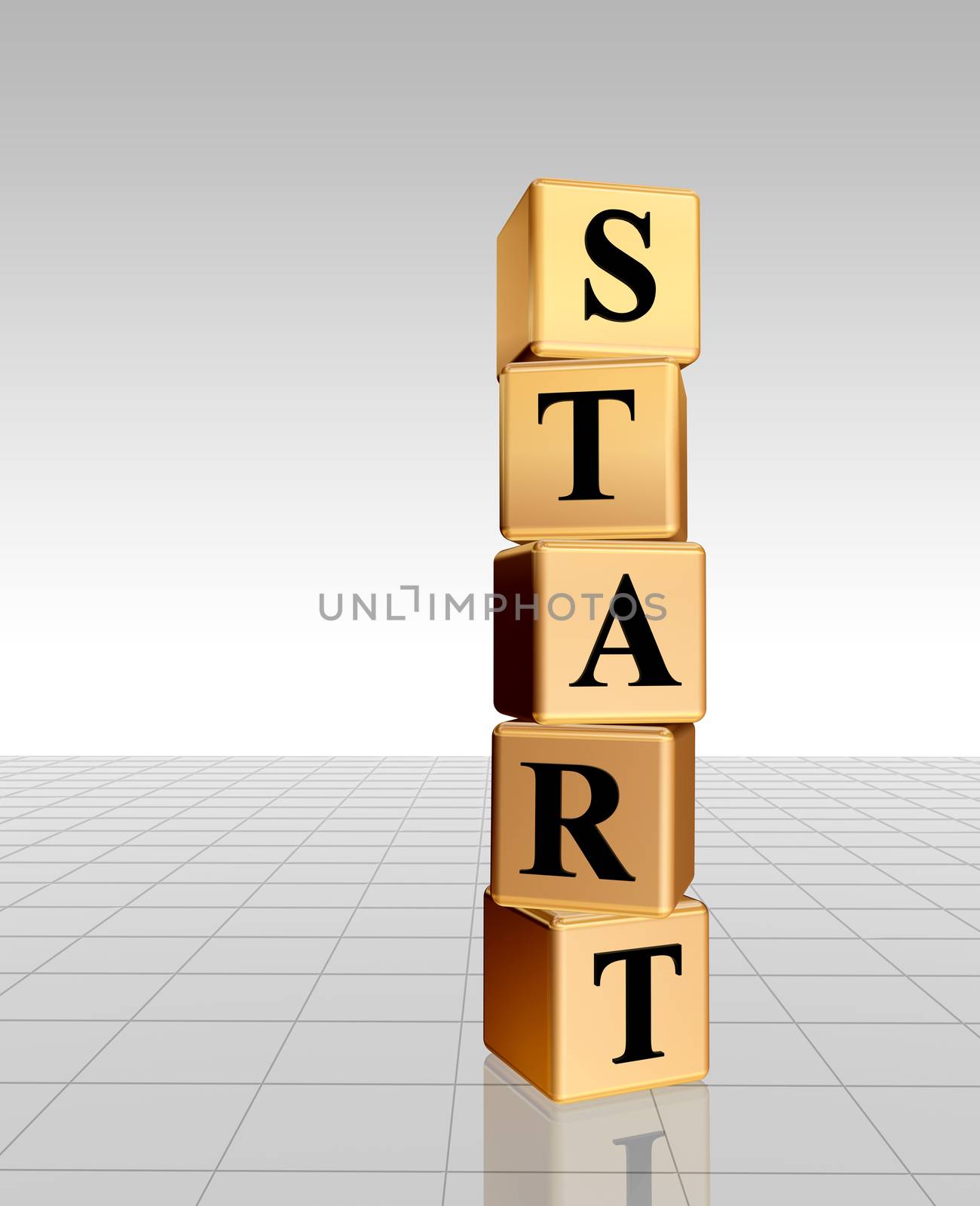 start - text in 3d golden cubes with black letters, business motivation concept word