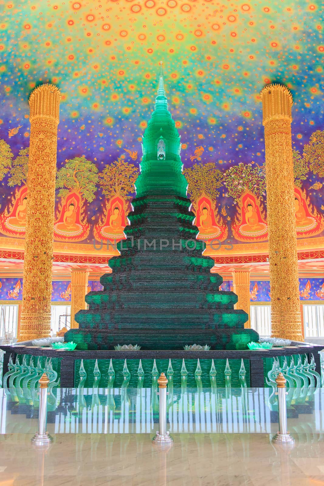The picturesque emerald green stupa at Wat PakNam, thailand.