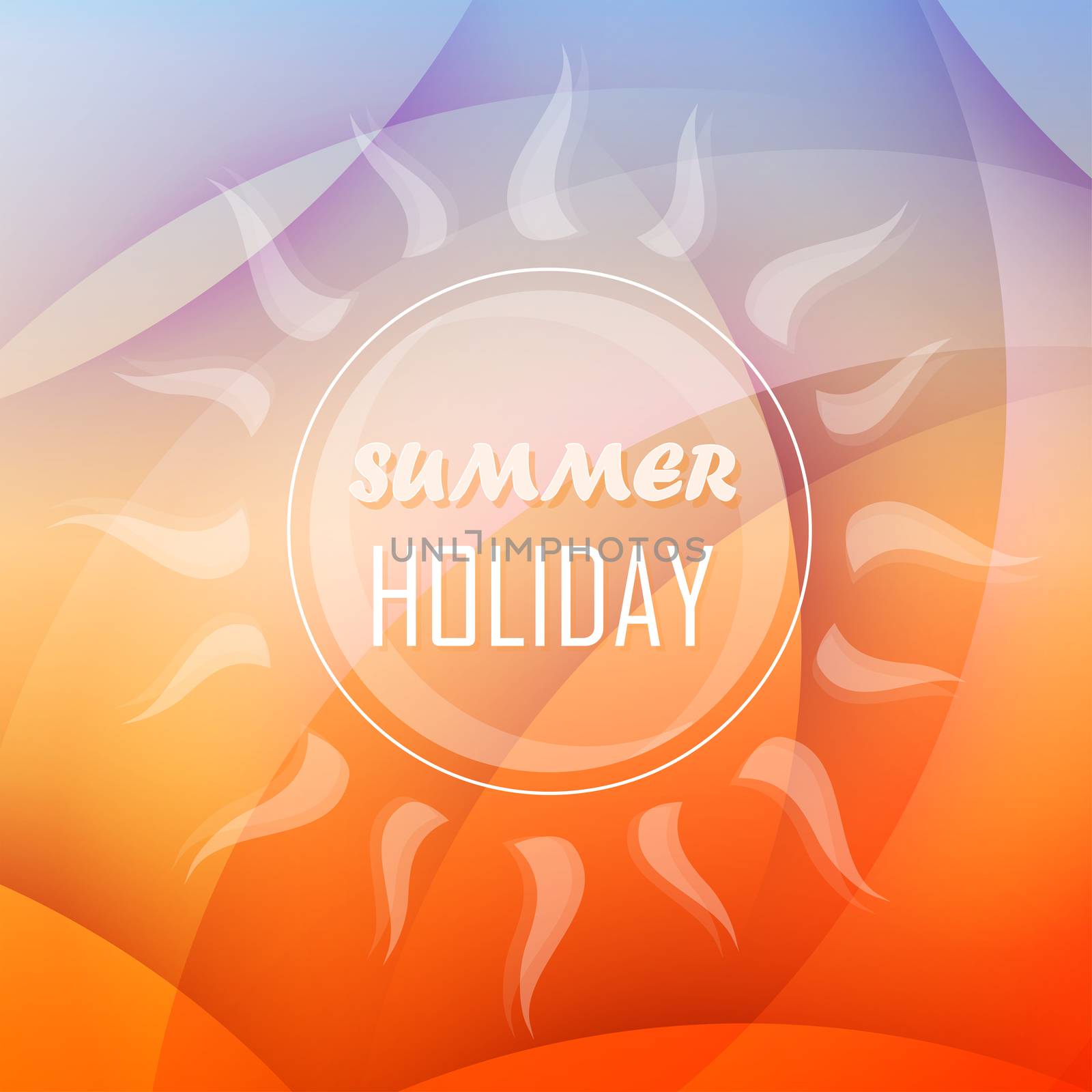 abstract summery background with text summer holiday and sun in orange and blue, flat design