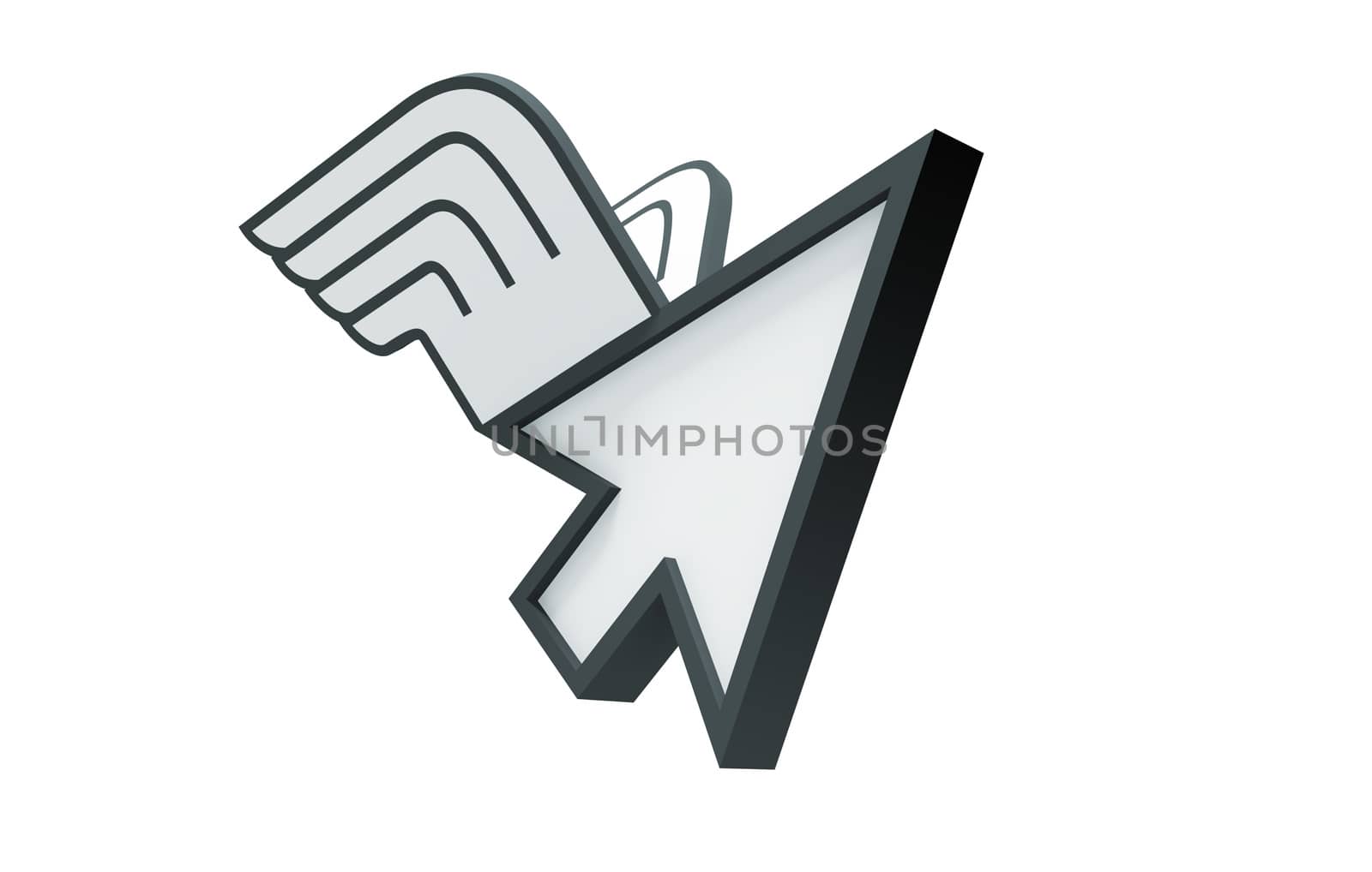 Cursor flying with wings on a white background