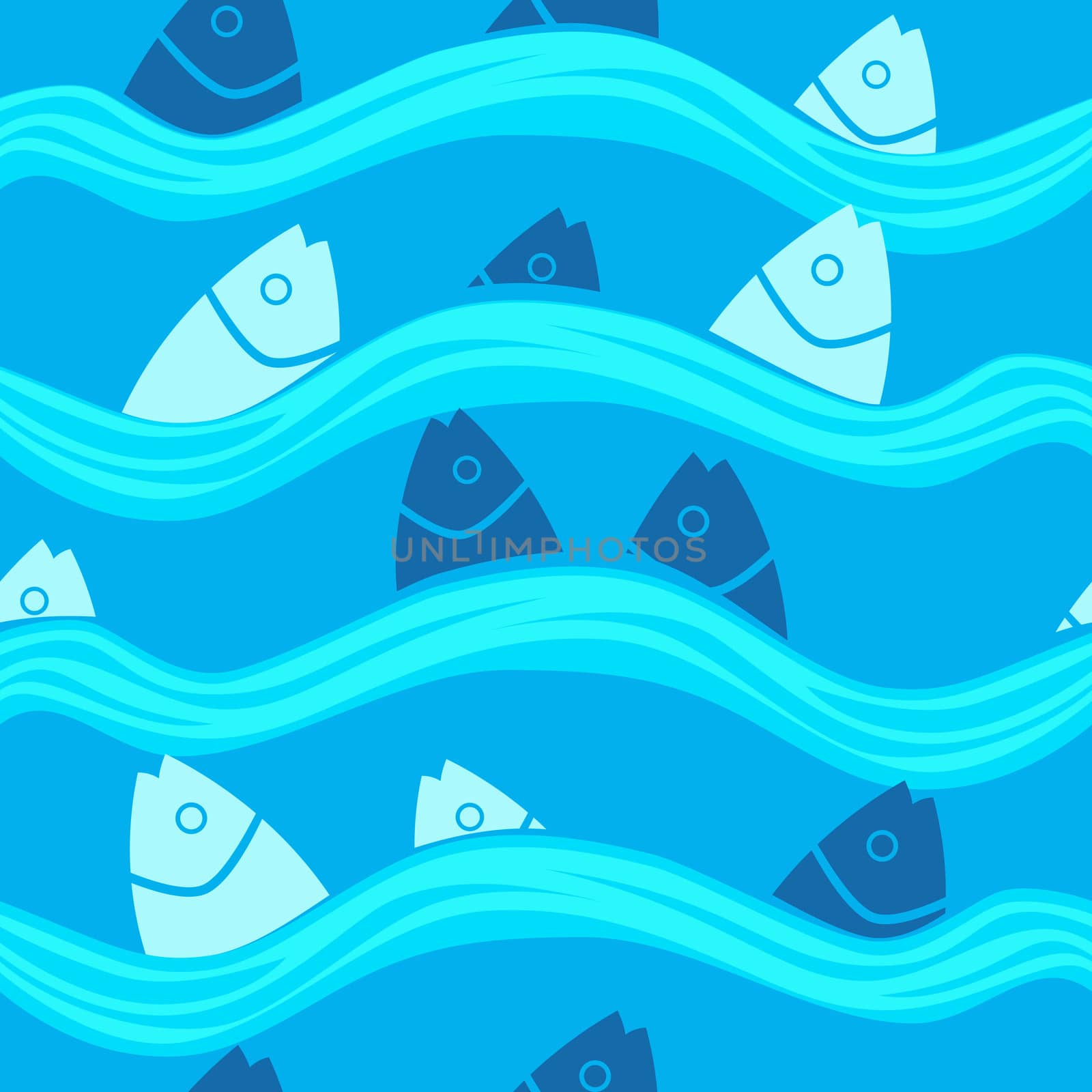 Pattern with Fish in the Sea on a blue background