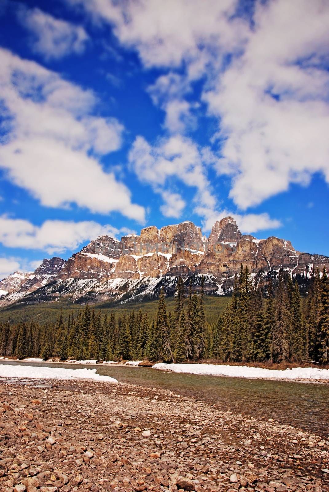 Castle Mountain with the Bow River at its base