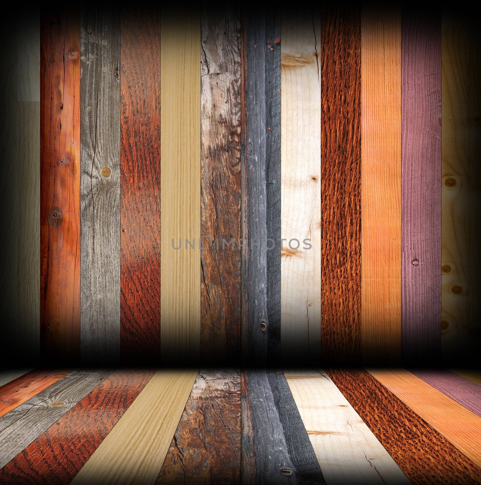 colorful wood planks in room interior architectural  backdrop, abstract empty  background 