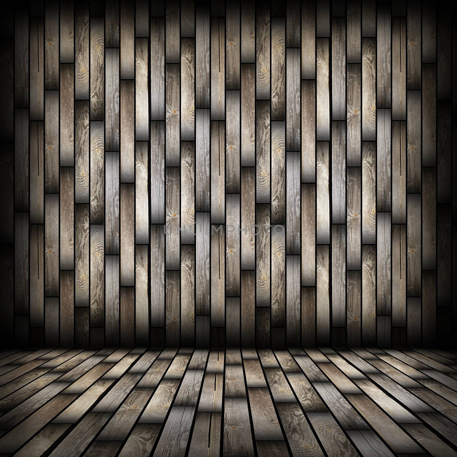 dark wood planks finishing on interior backdrop, architectural room background for your design with wooden floor and wall