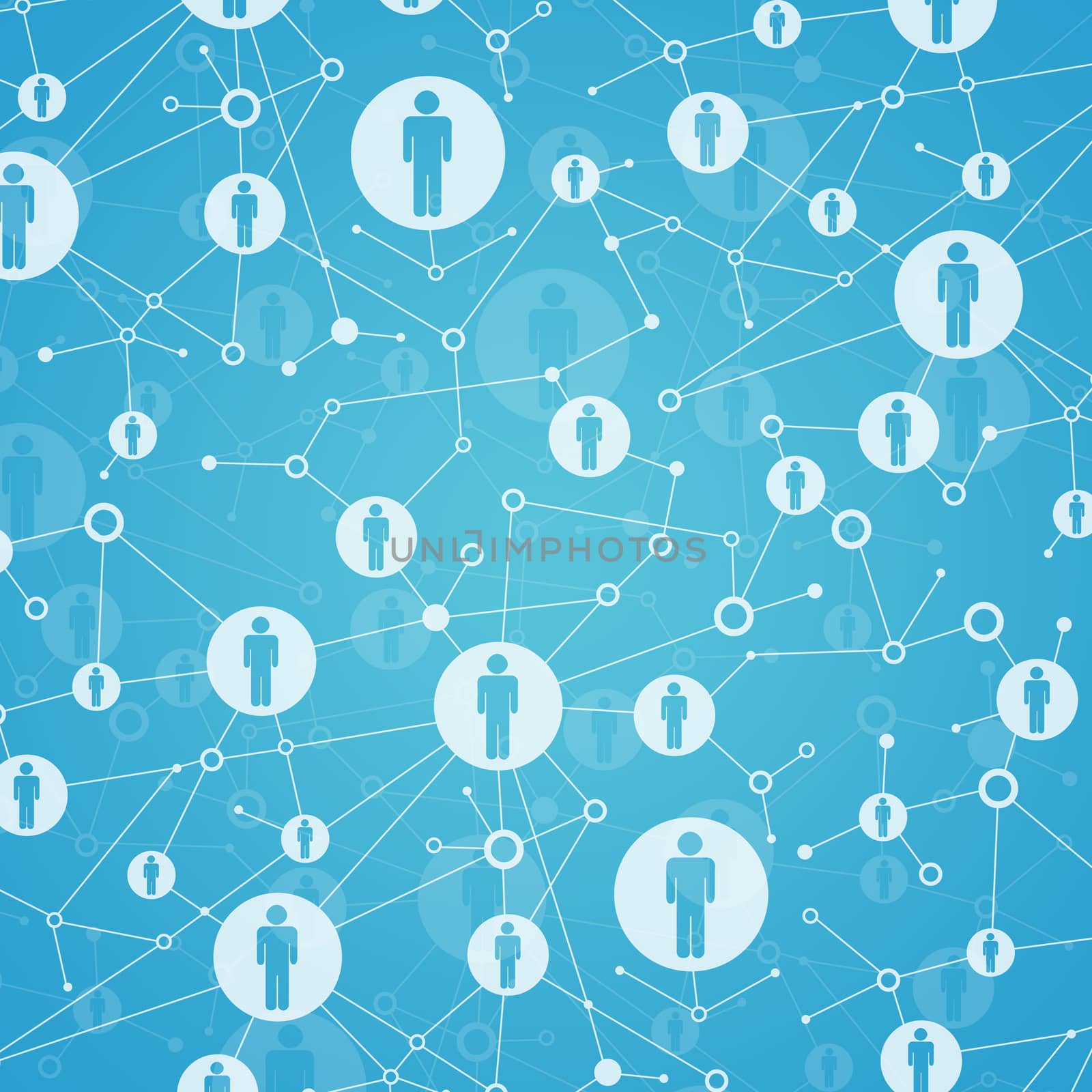 Social network. In the lattice points are people icons. Blue background