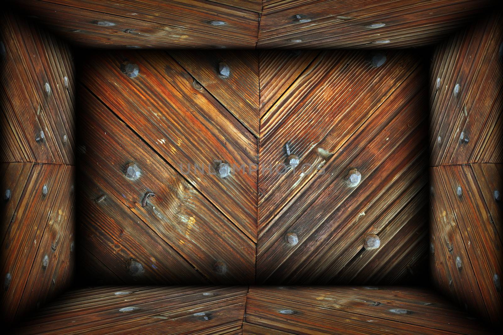 interesting interior of wood finished room, ancient looking backdrop