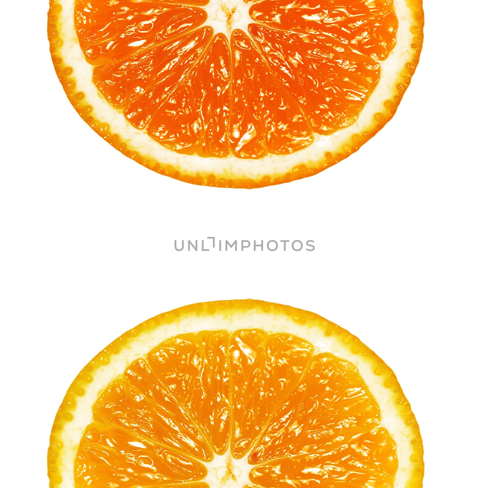 two halves of orange on a white background
