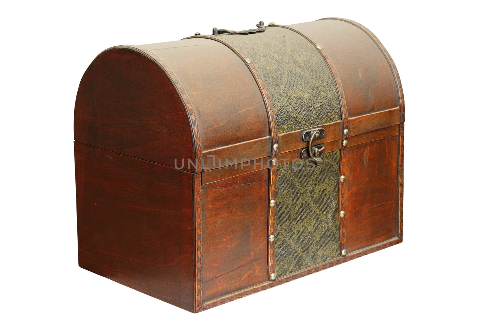 closed old wooden treasure box isolated over white