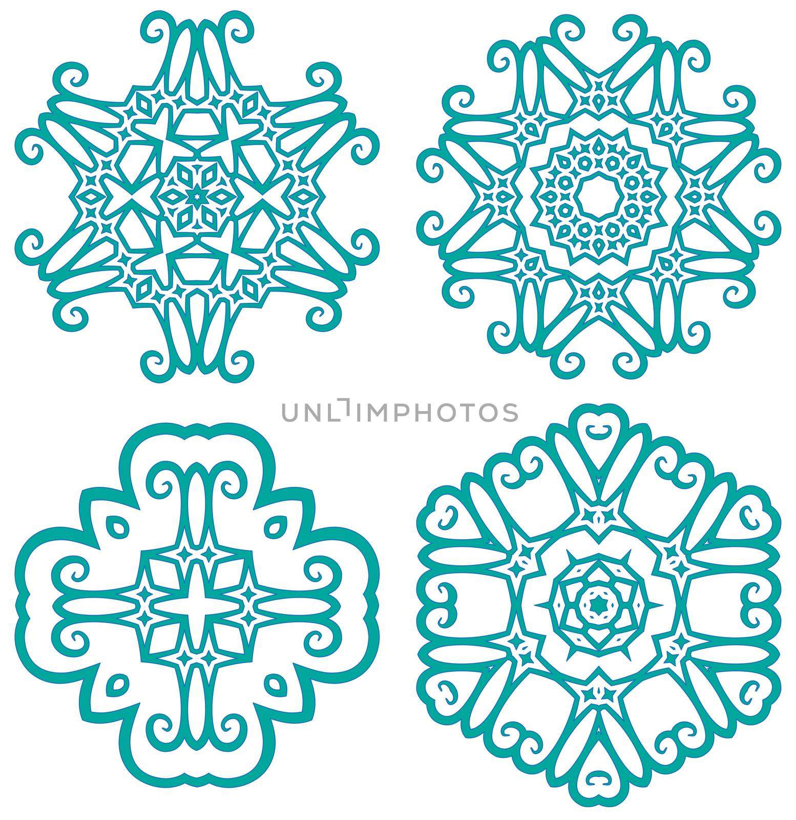 four pattern emerald mandala with cartoon swirl