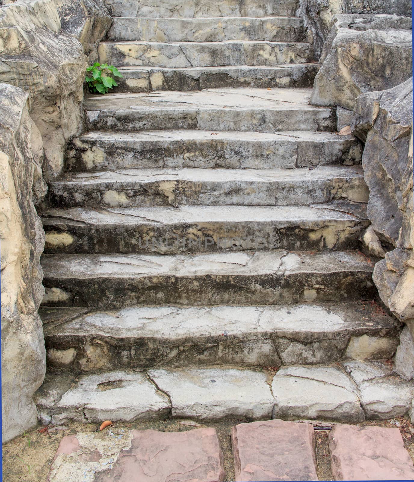 Up stairs are made of natural stone.