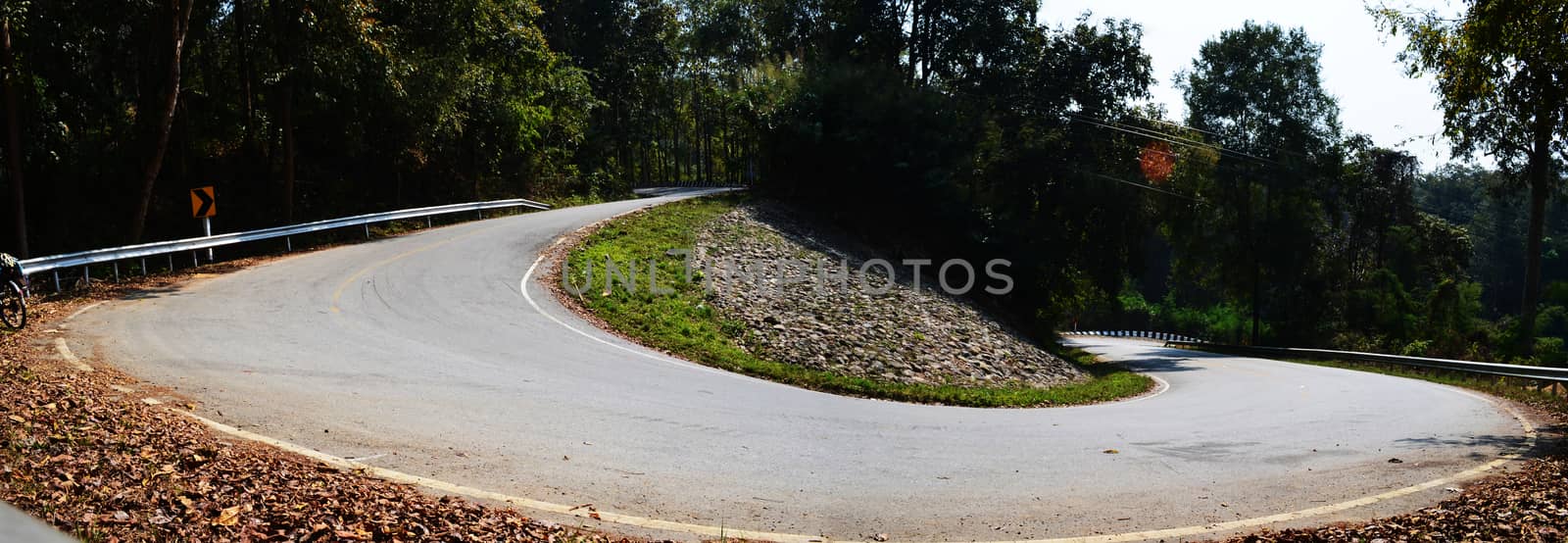 Bicycle on Slope Uphill Country Asphalt Road no Autocar, Panoram by kobfujar