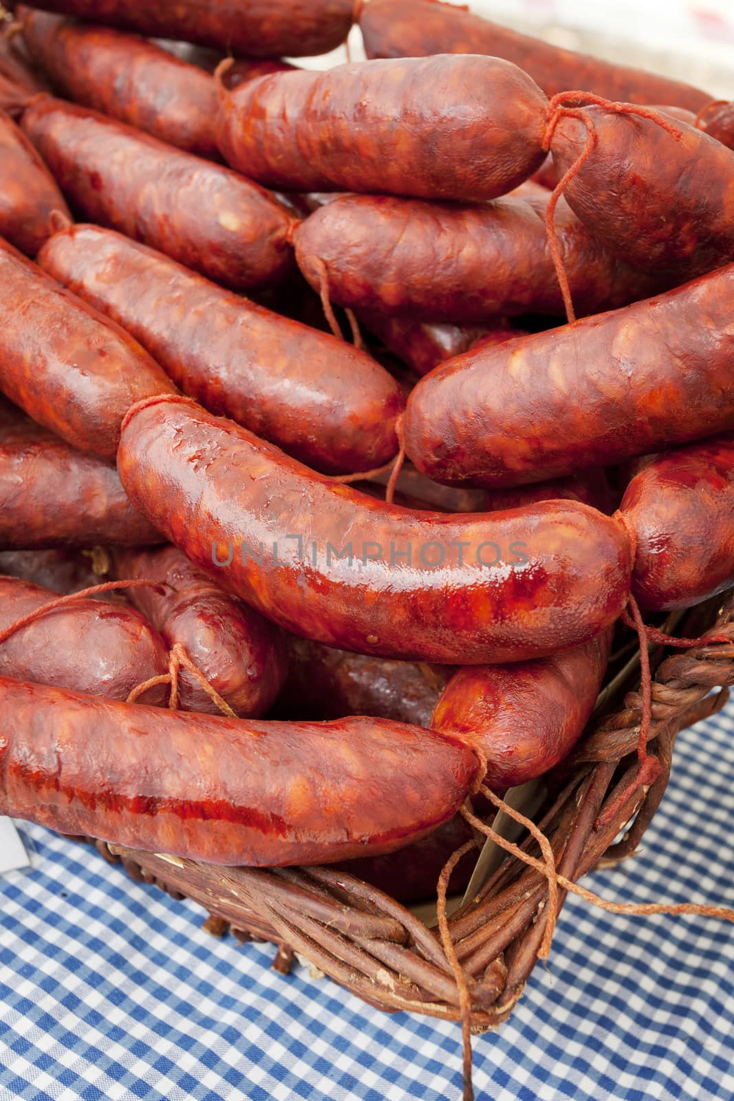Homemade sausage, traditional Spanish market. Asturias