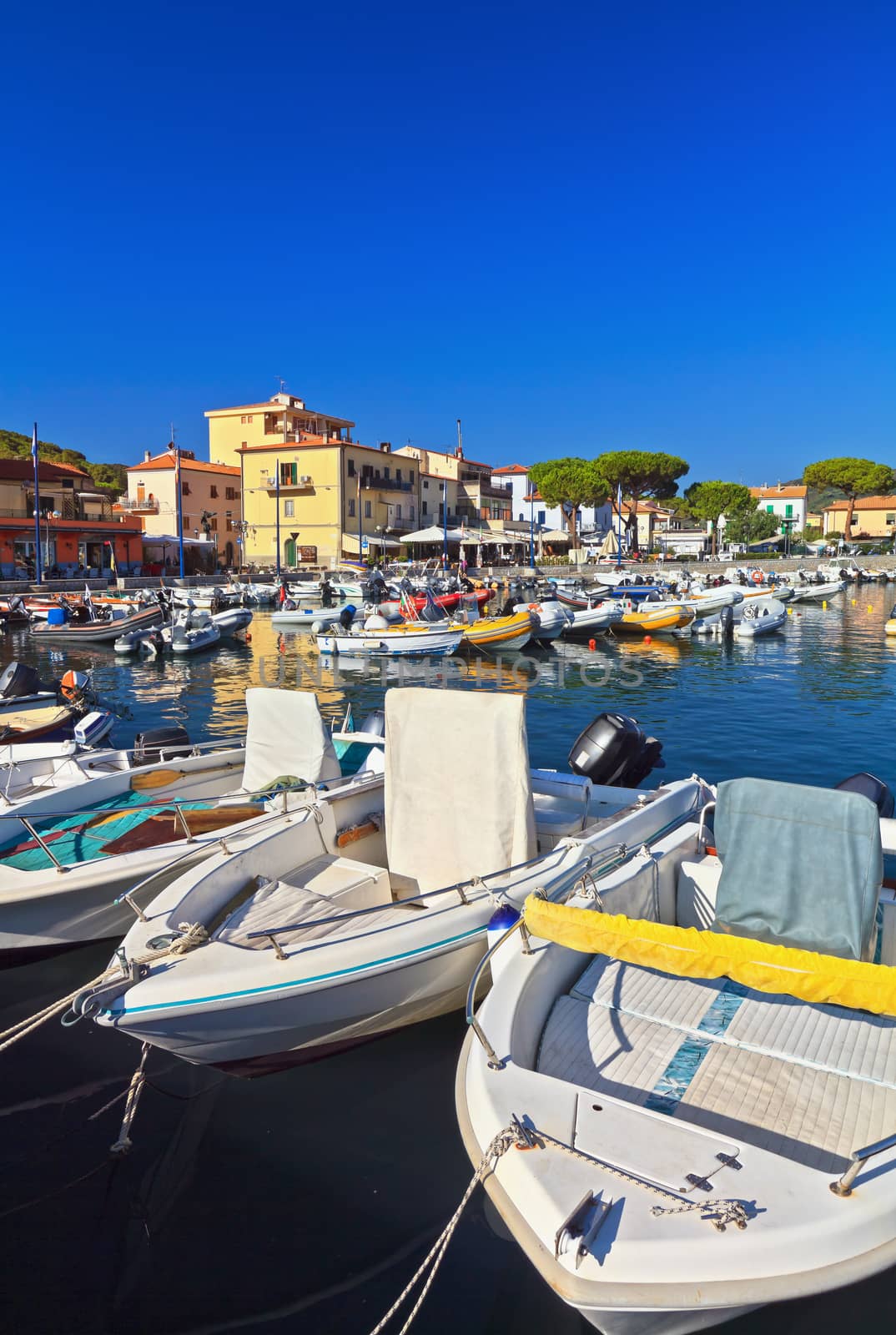 harbor and promenade in Marina di campo, Elaba Island, Tuscany, Italy