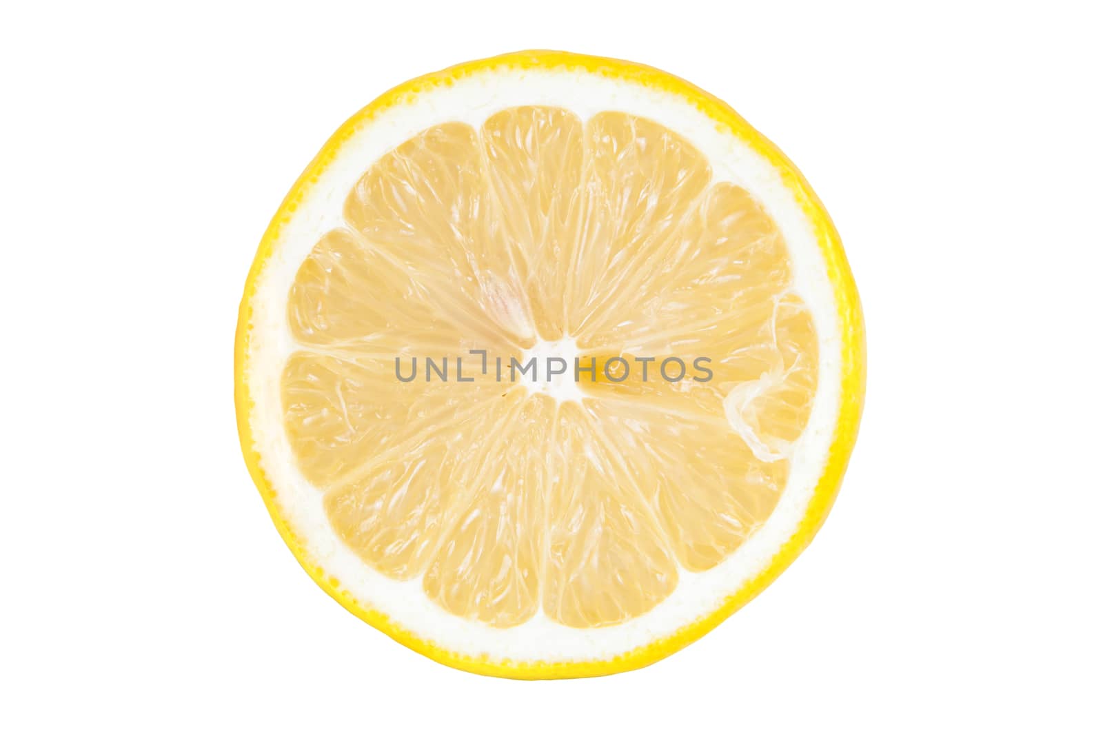 Fresh slice of lemon isolated on white background with clipping path