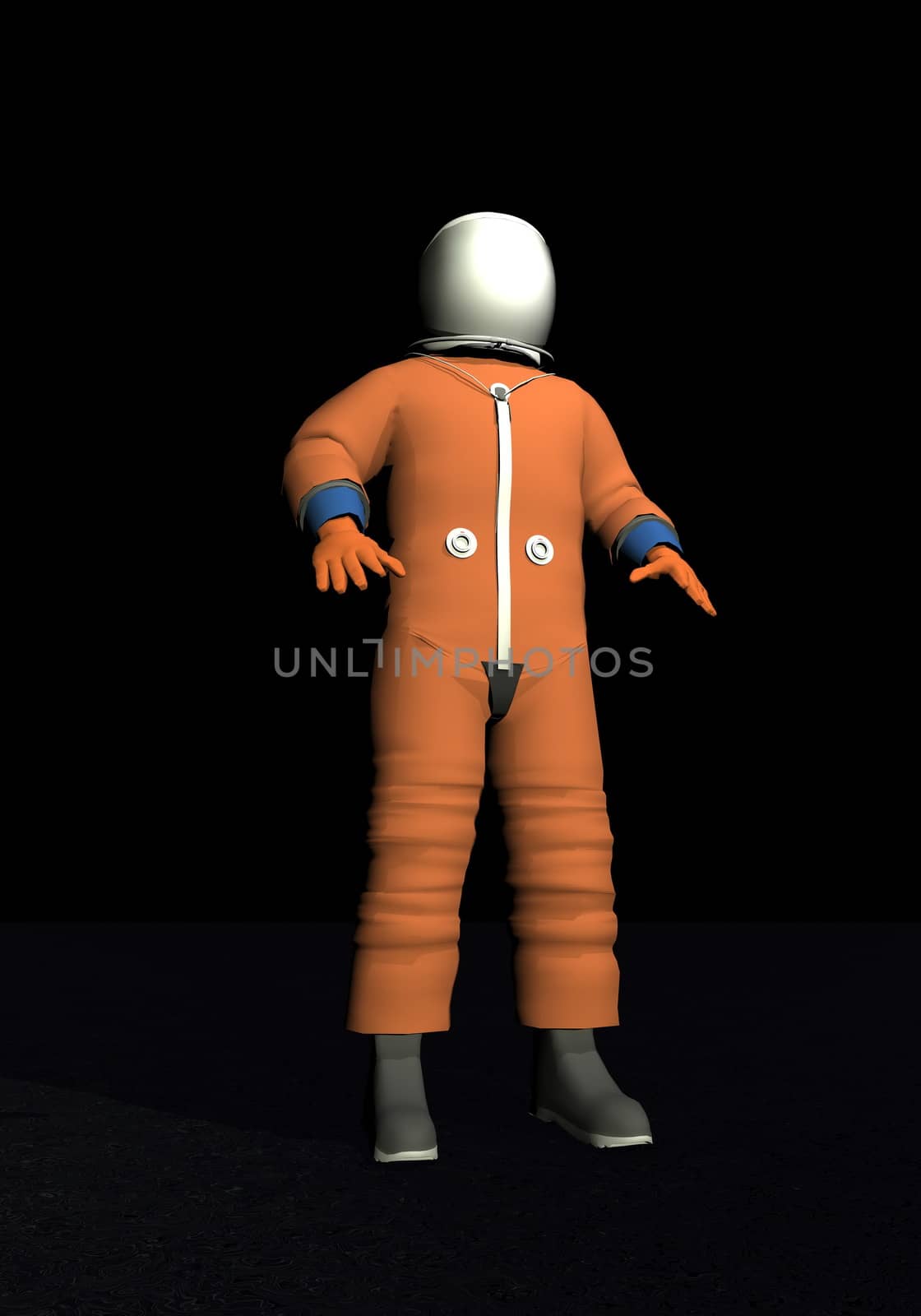 Orange advanced crew escape space suit standing in black background - Elements of this image furnished by NASA