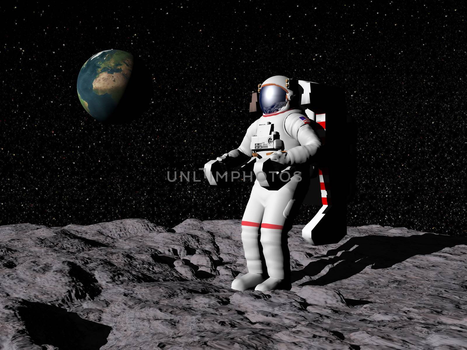 Astronaut on moon with earth in the background - Elements of this image furnished by NASA