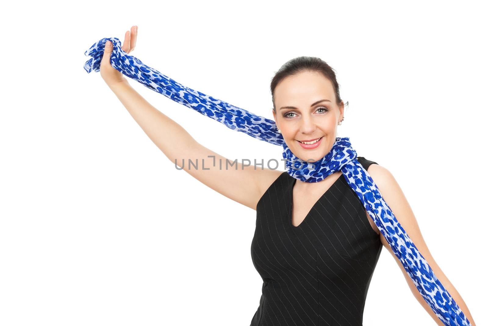 An image of a woman with a blue scarf