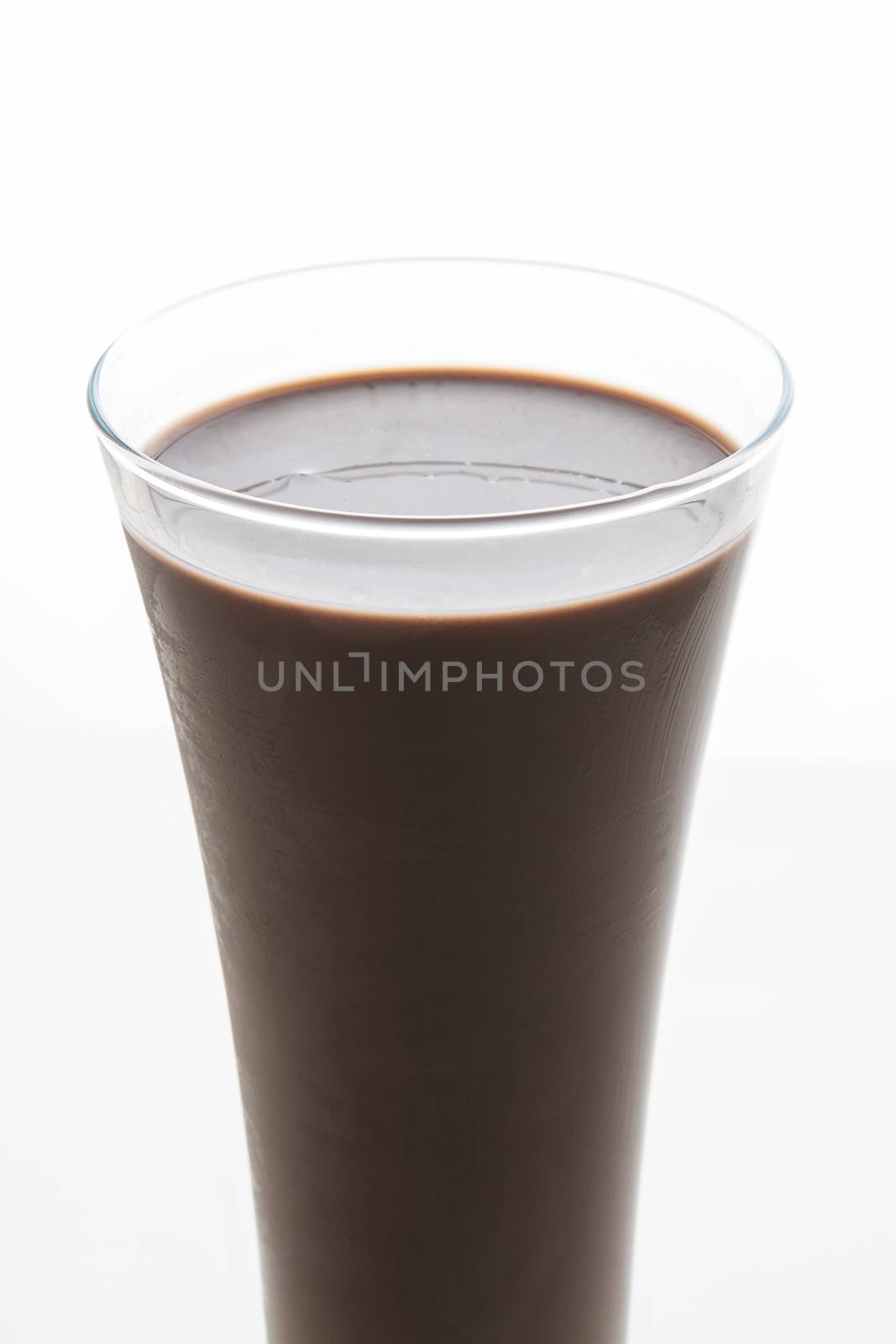 Chocolate milkshake against a white background