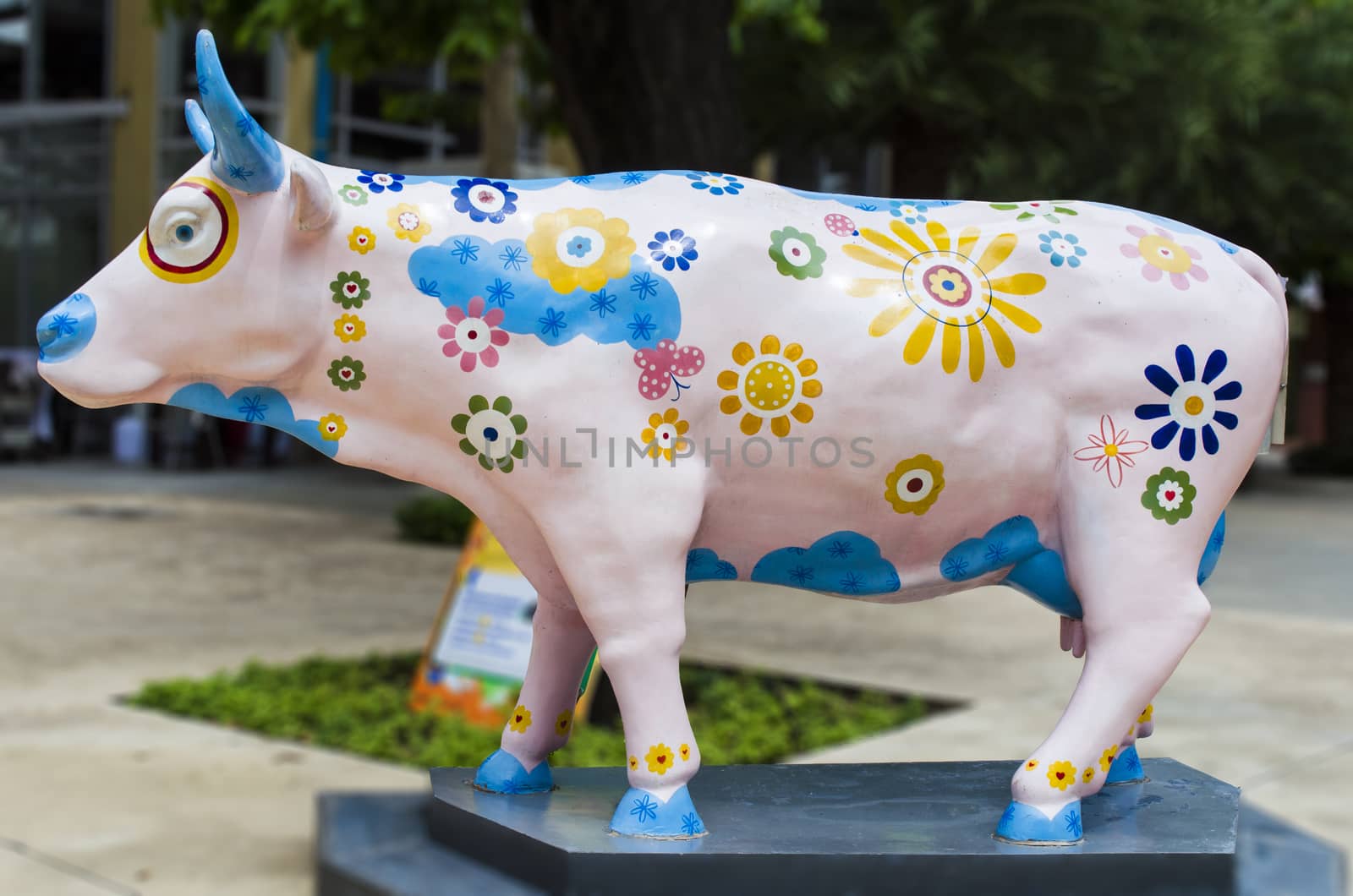 Artificial Cow with Colourful Painting Flowers