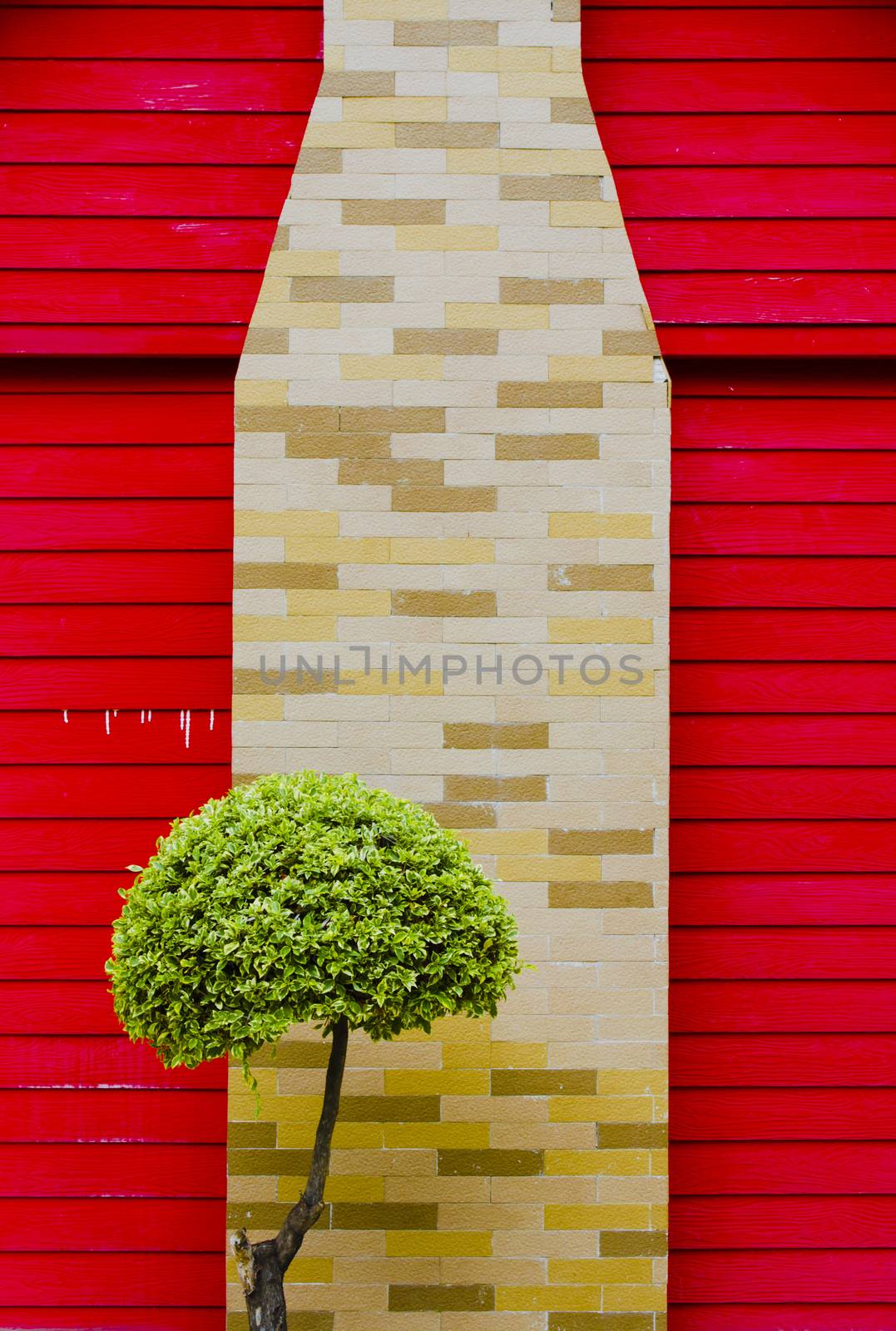 Red Wood and colorful Brick Wall Texture