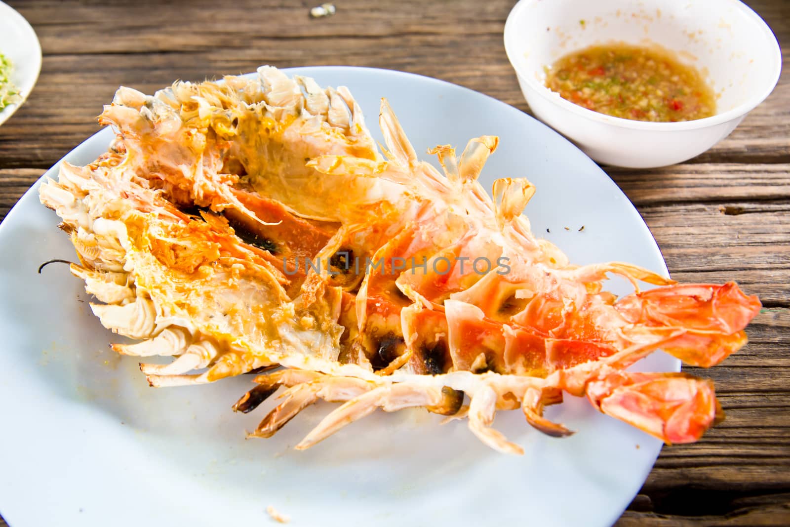 Grilled fresh big shrimp (Macrobrachium rosenbergii) at Thailand by tisskananat