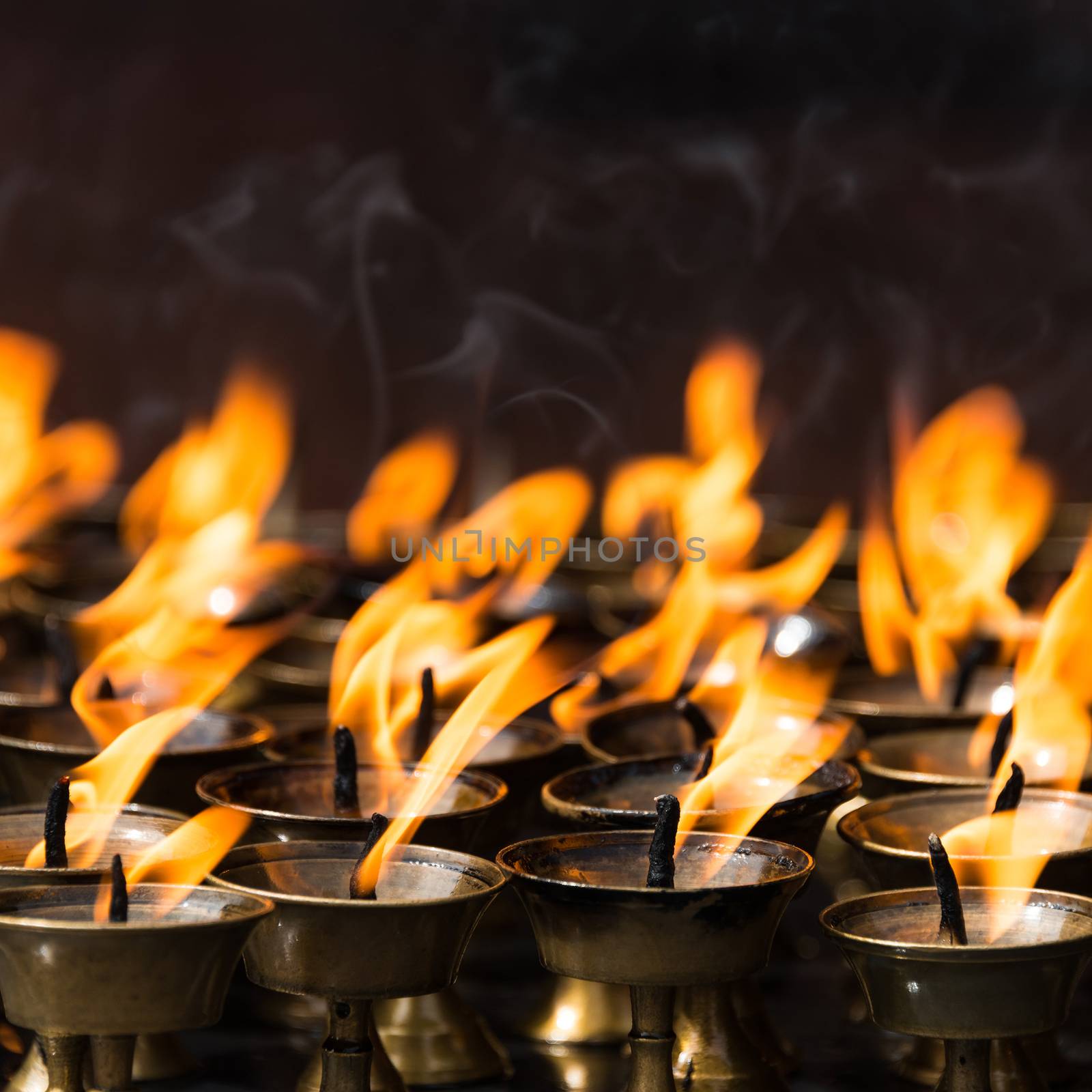Butter lamps in a buddhist monastery