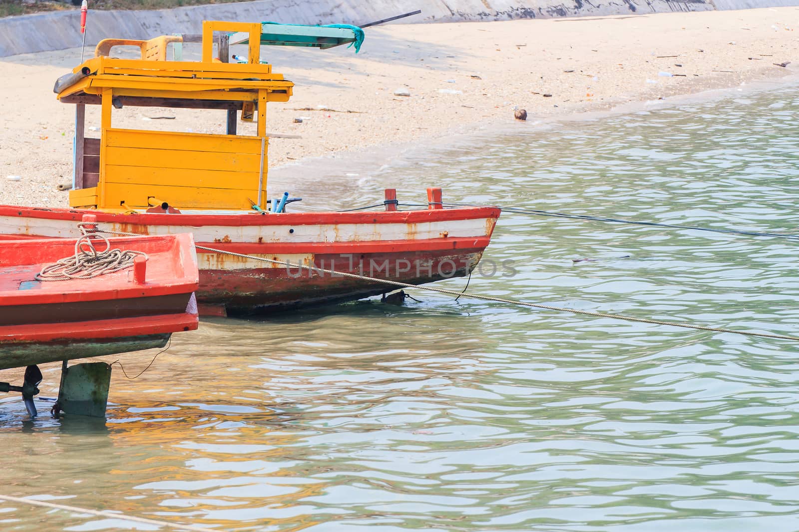 Thai fishing boat used as a vehicle for finding fish in the sea.
