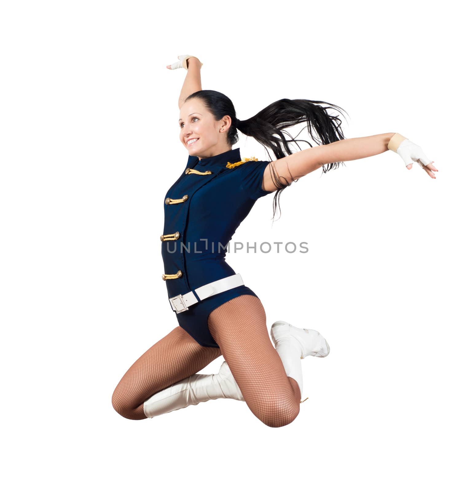 image of a athletic young woman jumping, isolated on white background