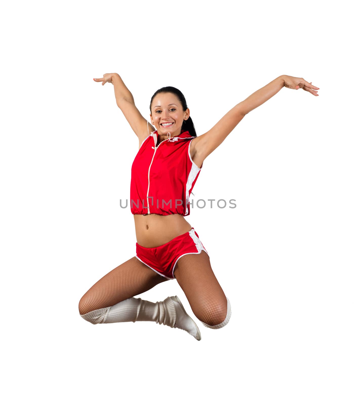 image of a athletic young woman jumping, isolated on white background