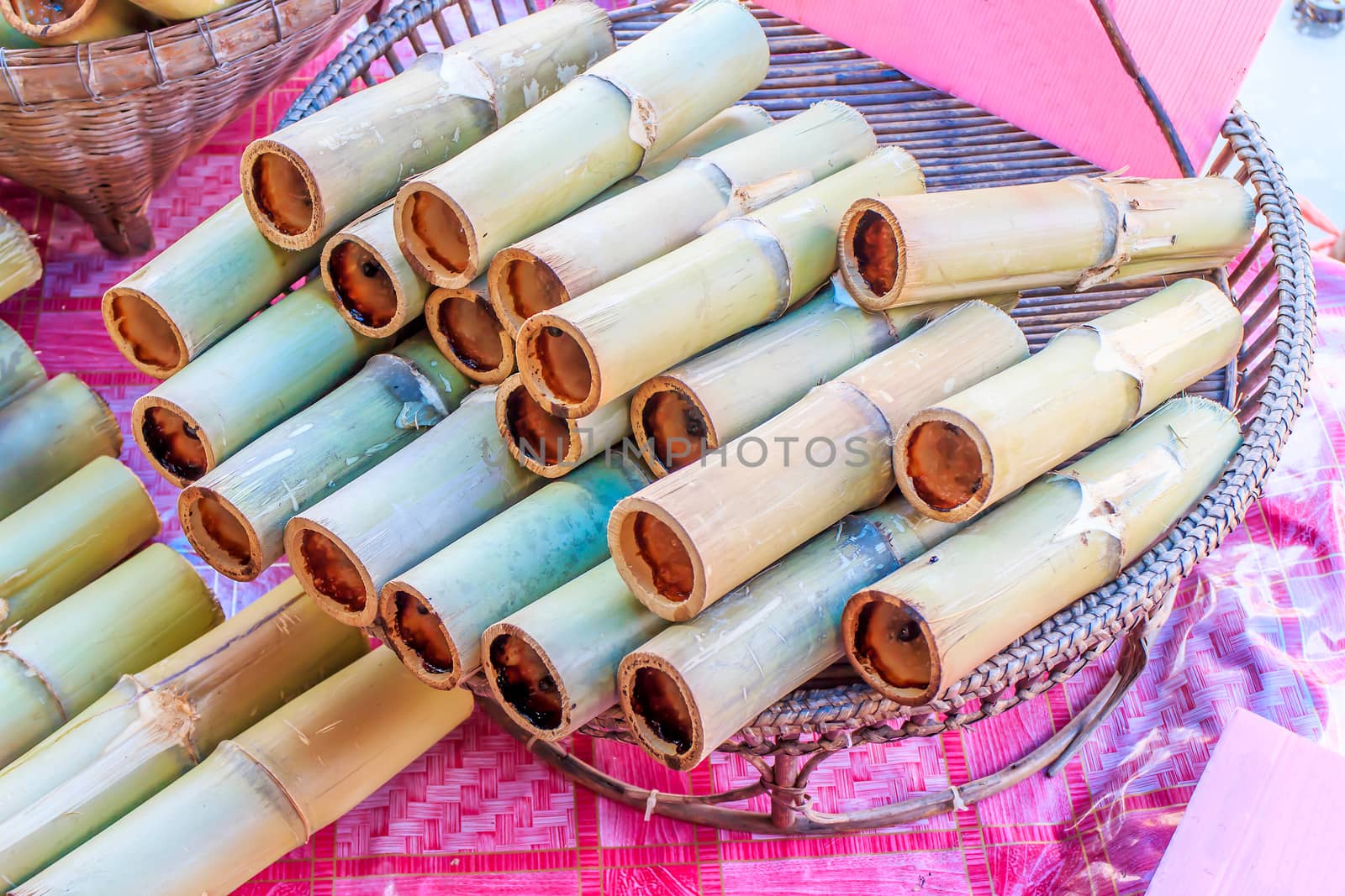 Thai Dessert, Sweet sticky rice in bamboo stick called Khao larm.