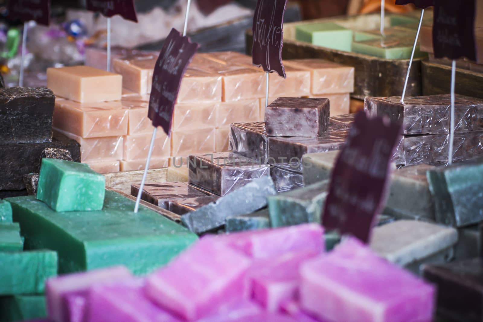 post handmade soaps in a medieval fair, Spain