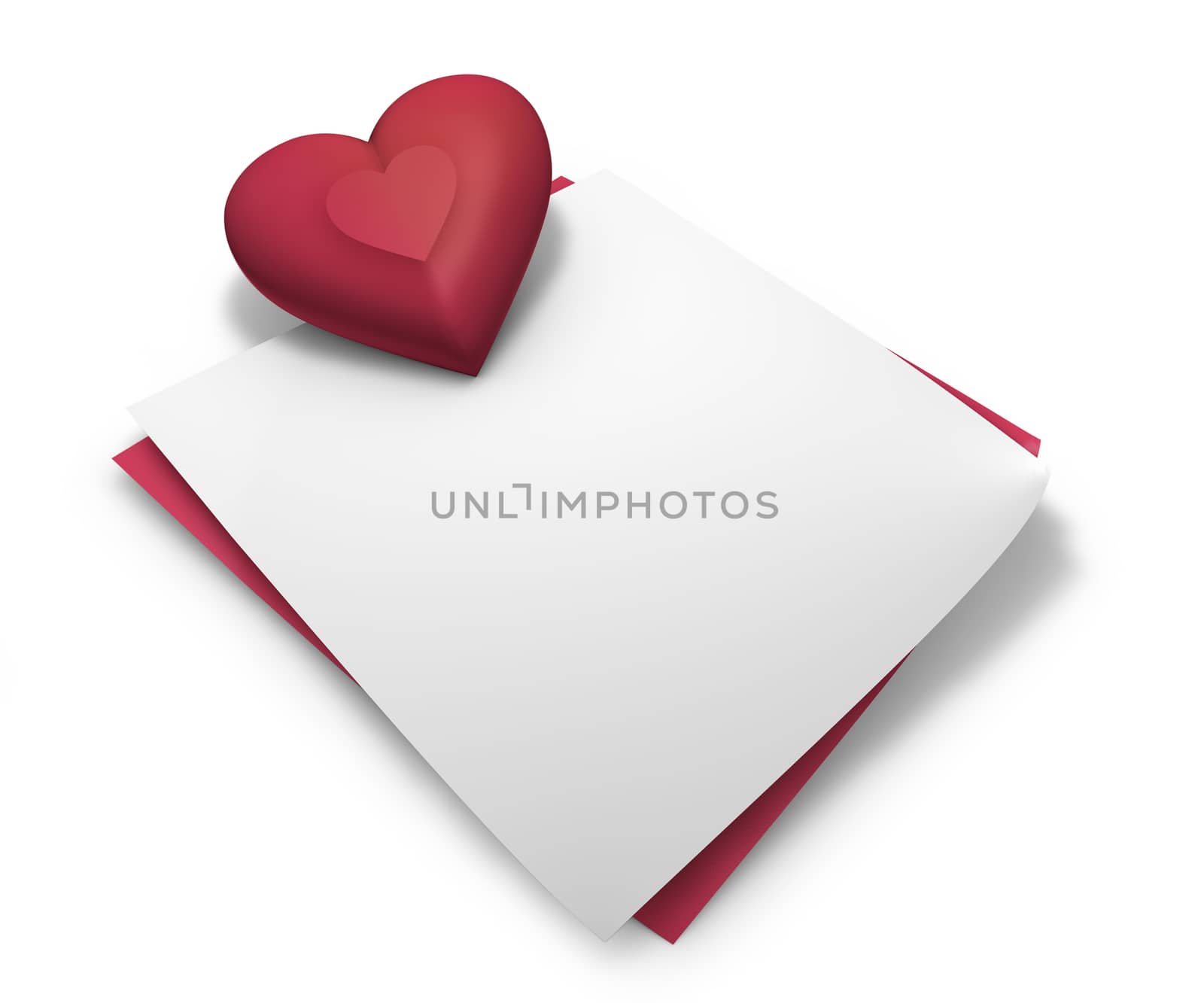 Love, passion and Valentine day concept. Heart shape and a blank post-it with empty copy space for messages, notes and text on white background.