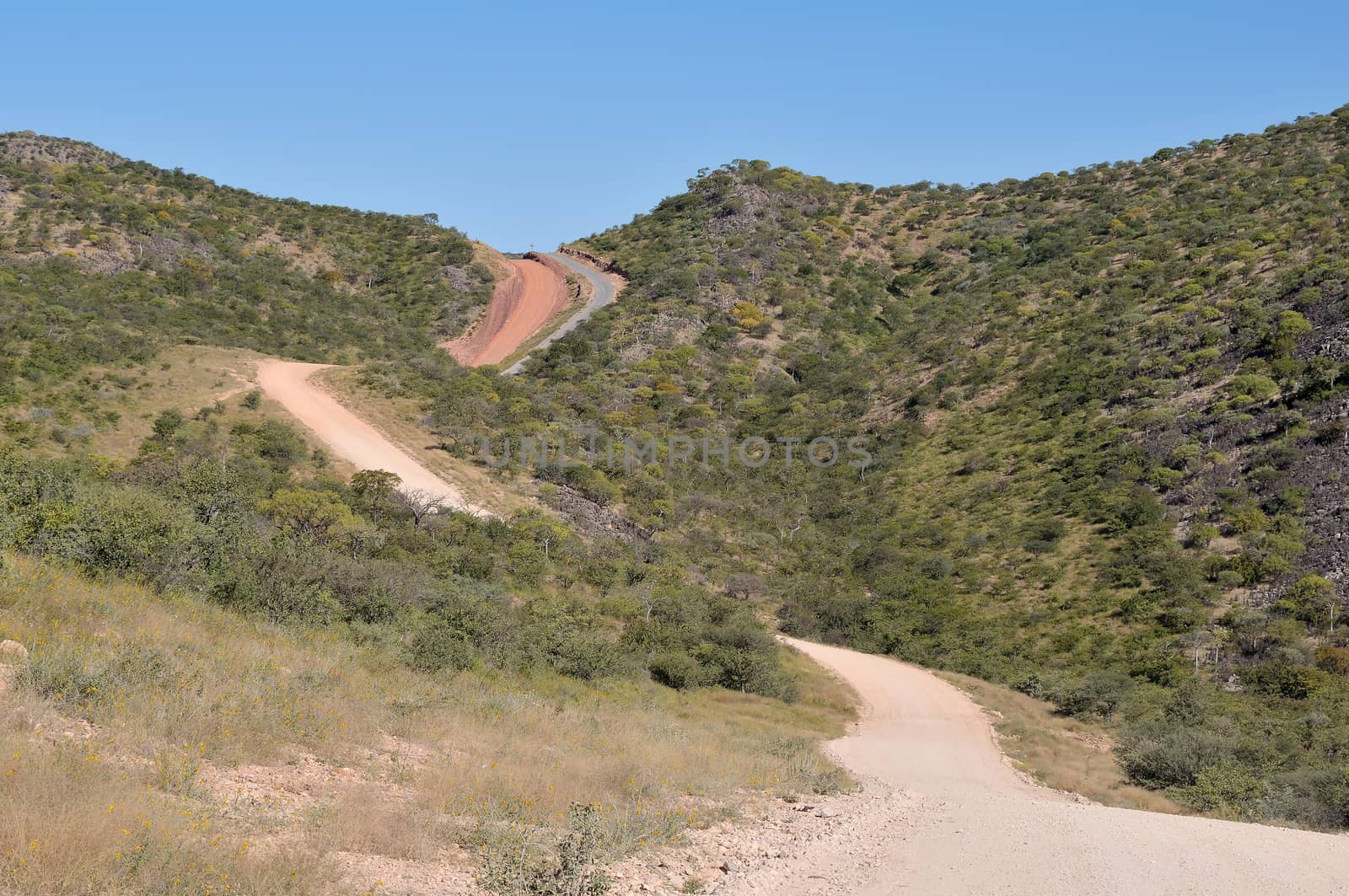 The very steep Otjomatemba pass, also called Joubert Pass, on the C43 road in Kaokoveld, Namibia

