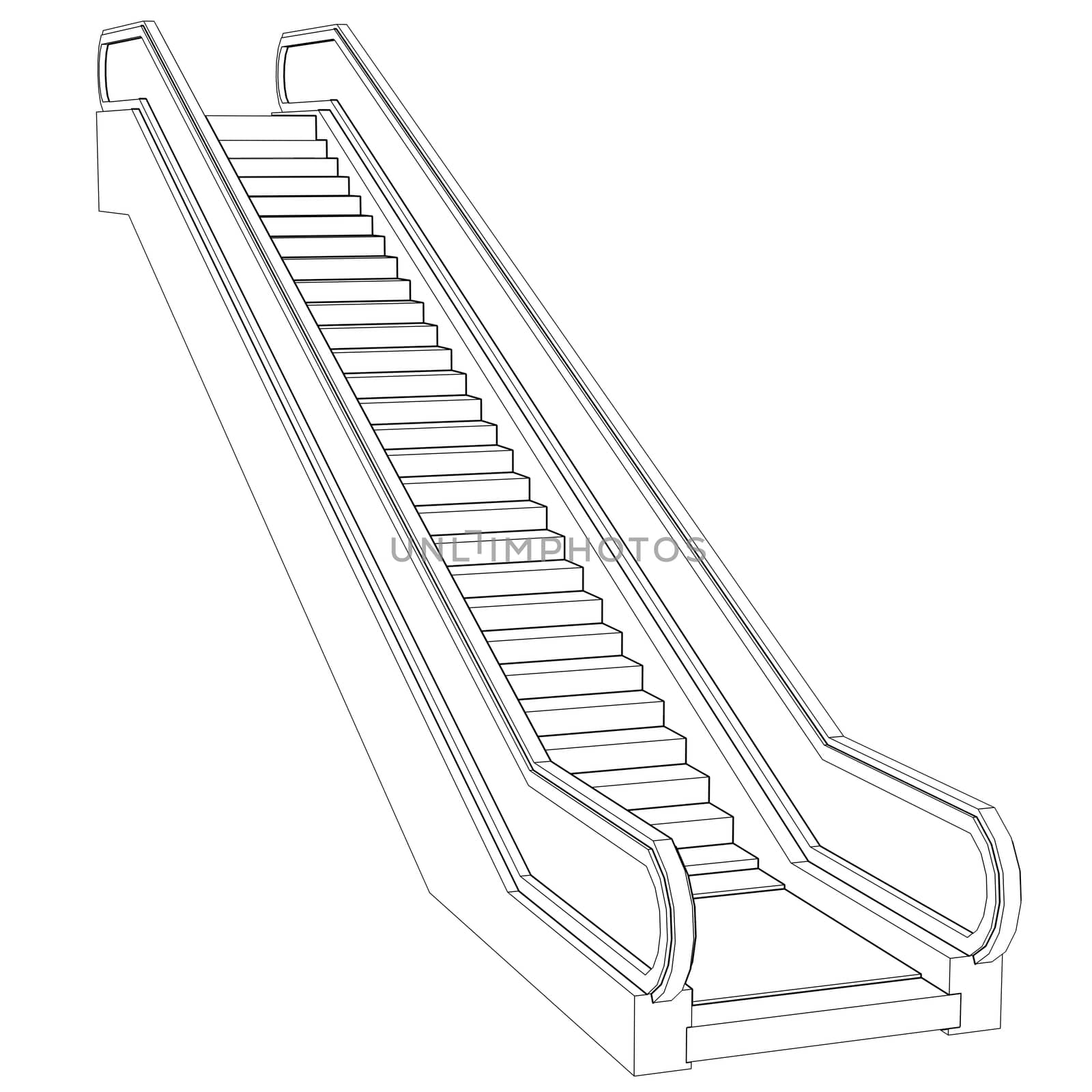 Sketch escalator. Wire frame render on white background