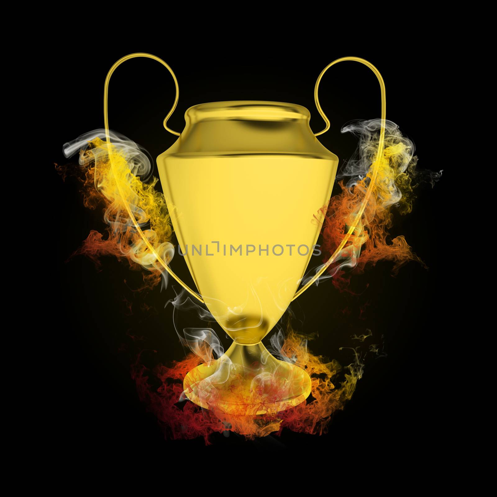 Soccer Cup in colored flames and smoke. Sport concept