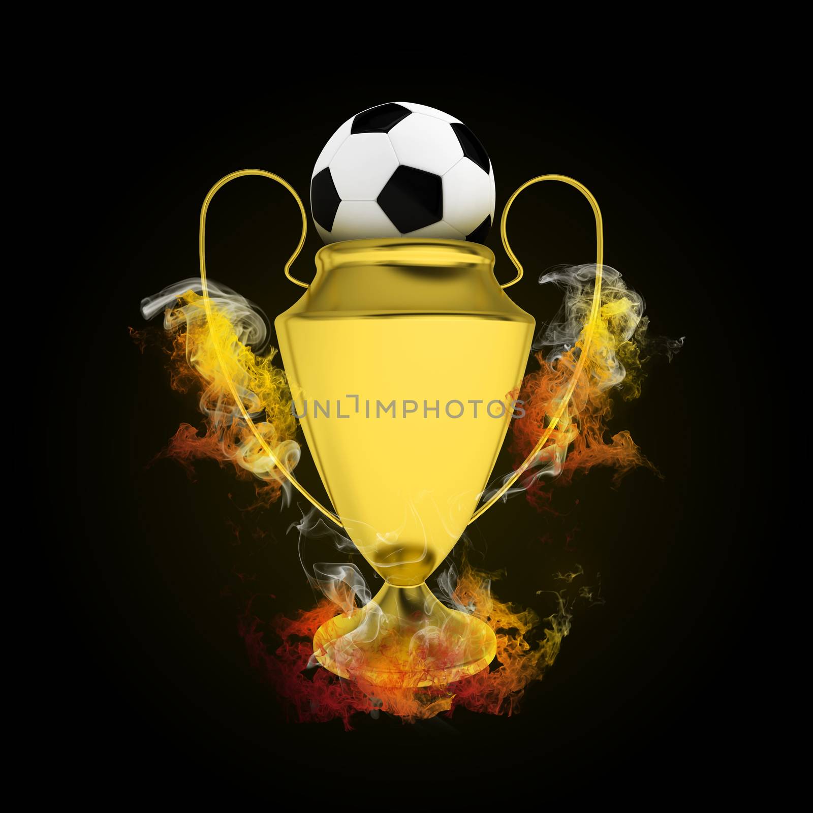 Soccer Cup and ball in colored smoke. Sport concept