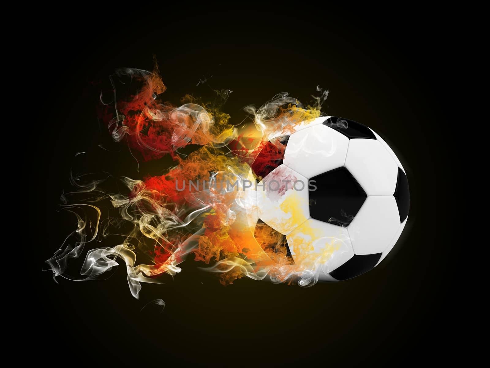 Soccer ball in the color of flame and smoke. Sport concept