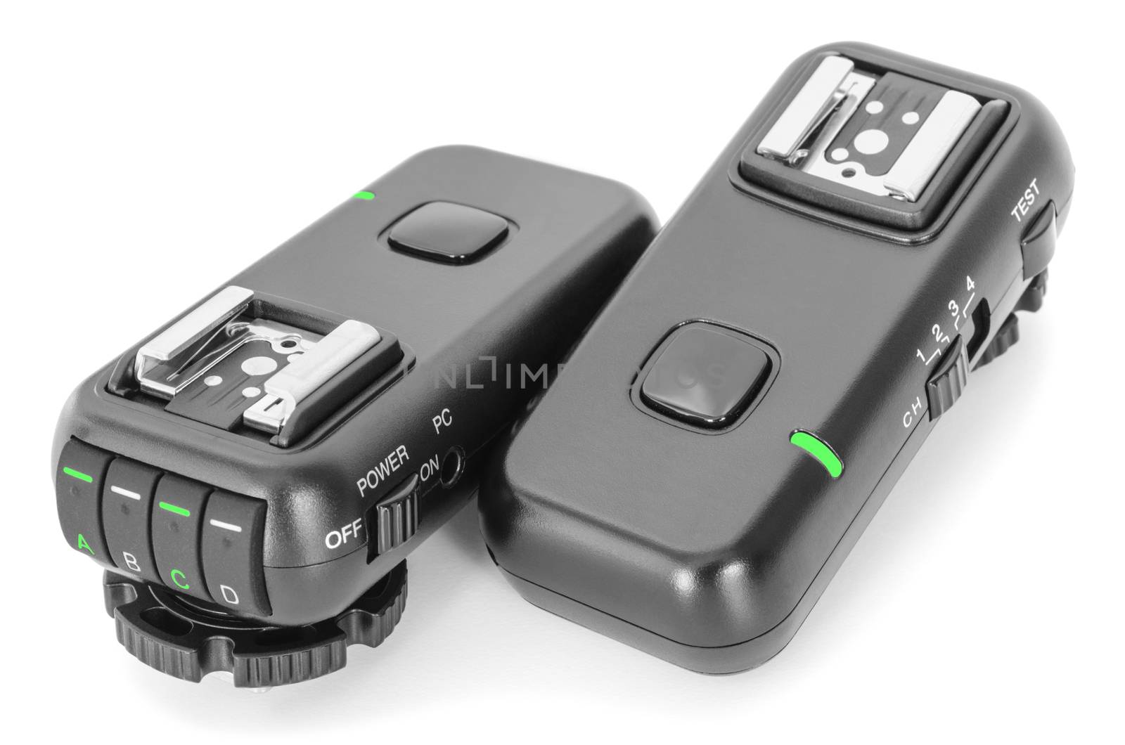 Remote wireless control radio trigger set for studio flash lights isolated on white