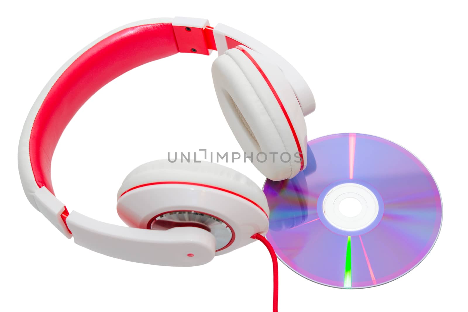 Vivid classic wired headphones and compact disc isolated on white