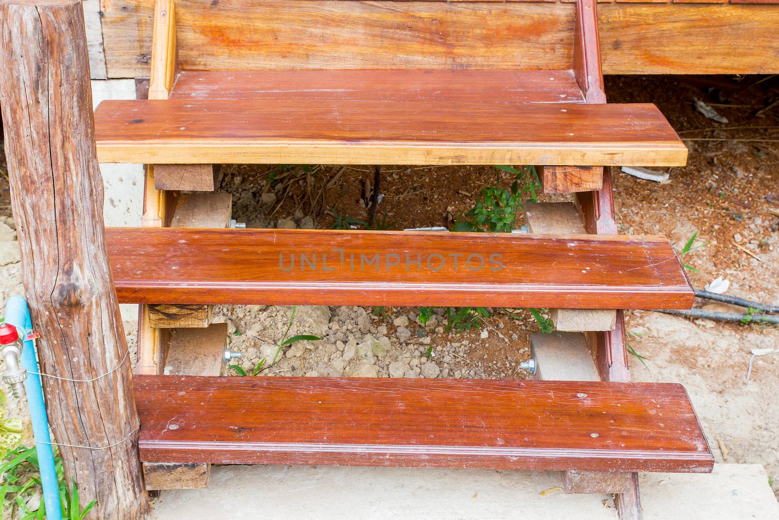 Way up the wooden stairs Thailand style.