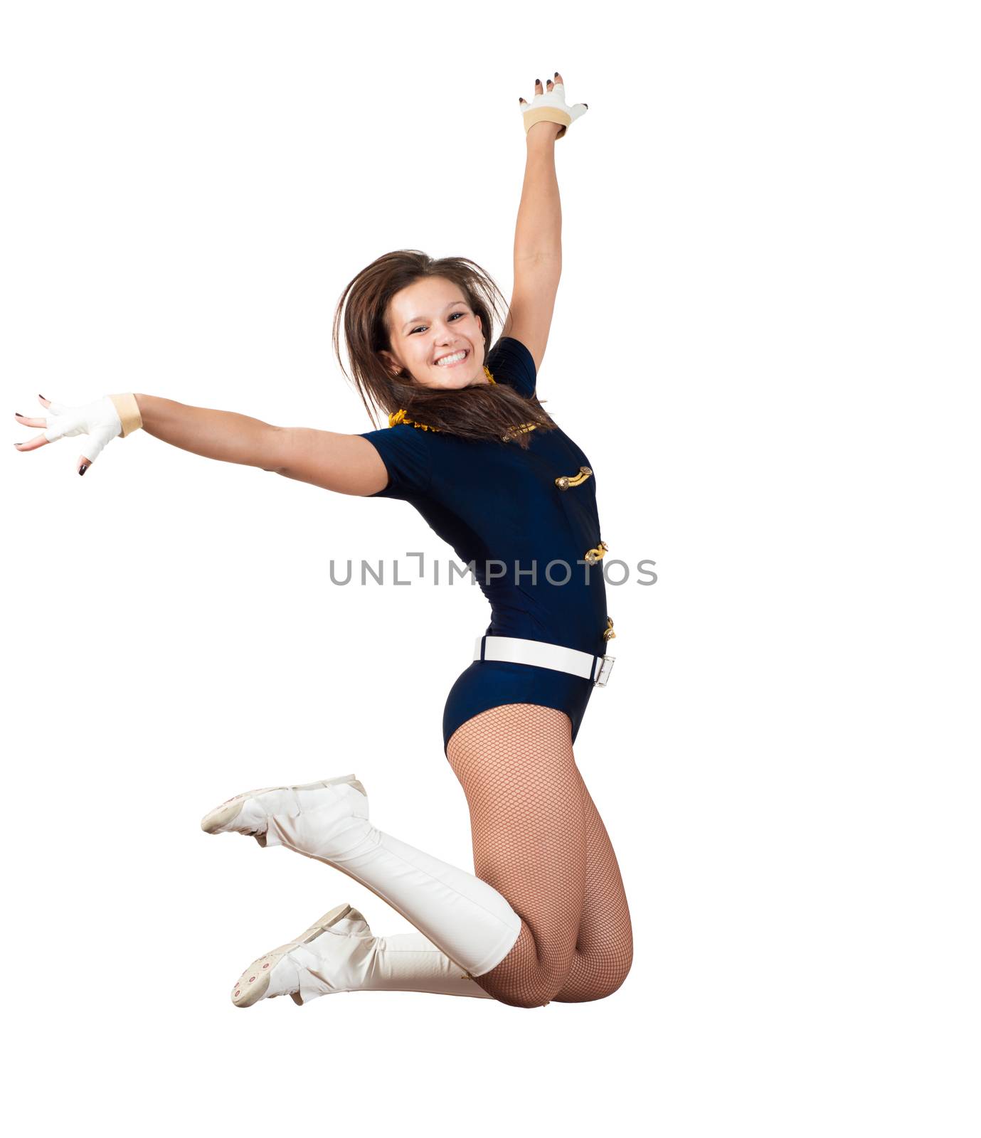 image of a athletic young woman jumping, isolated on white background