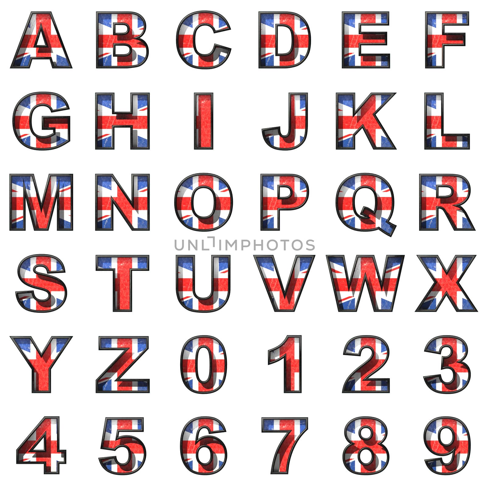 Great Britain alphabet set on white background