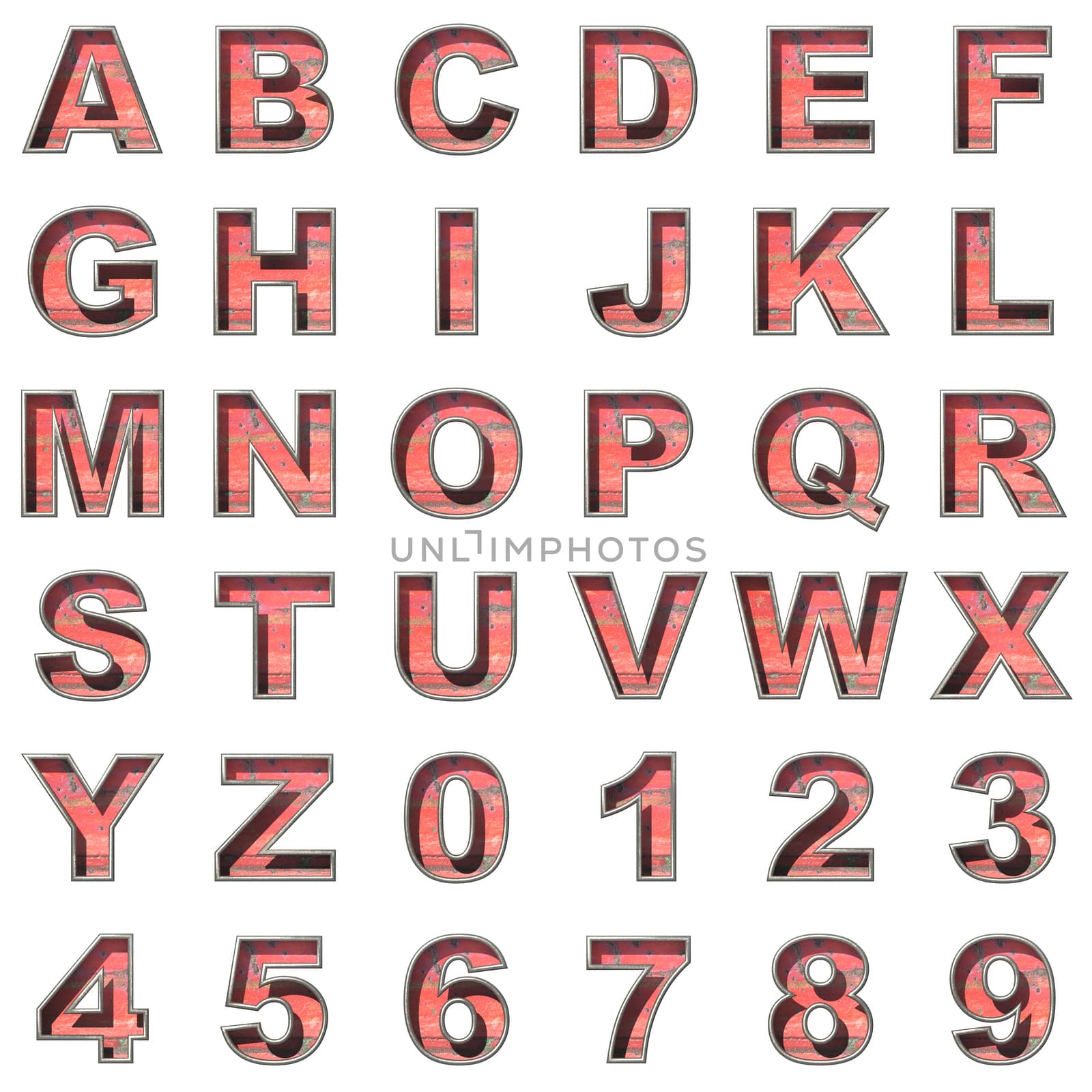 old metal alphabet set on white background