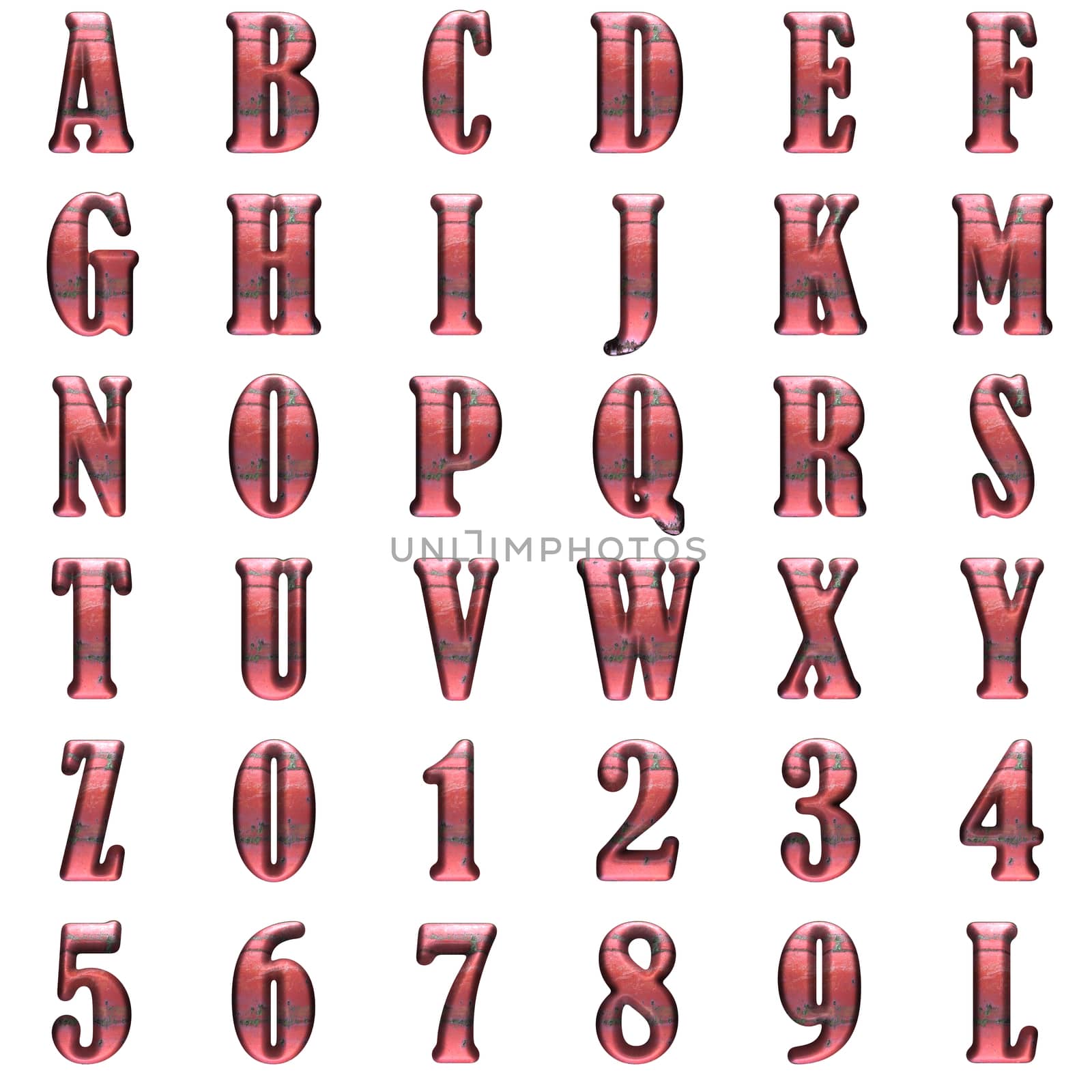 old metal alphabet set on white background