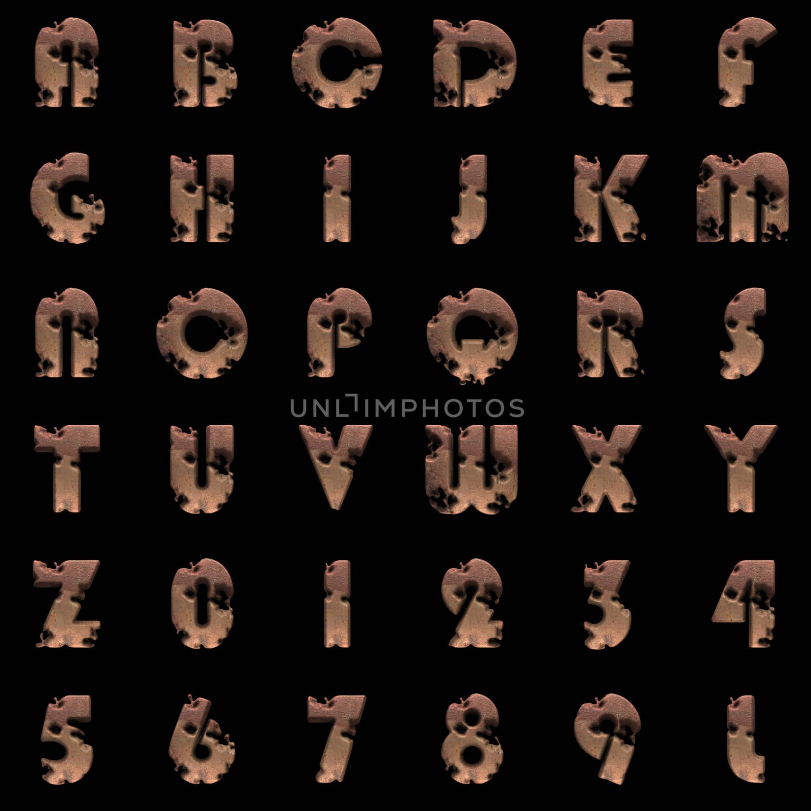 old metal alphabet set on black background