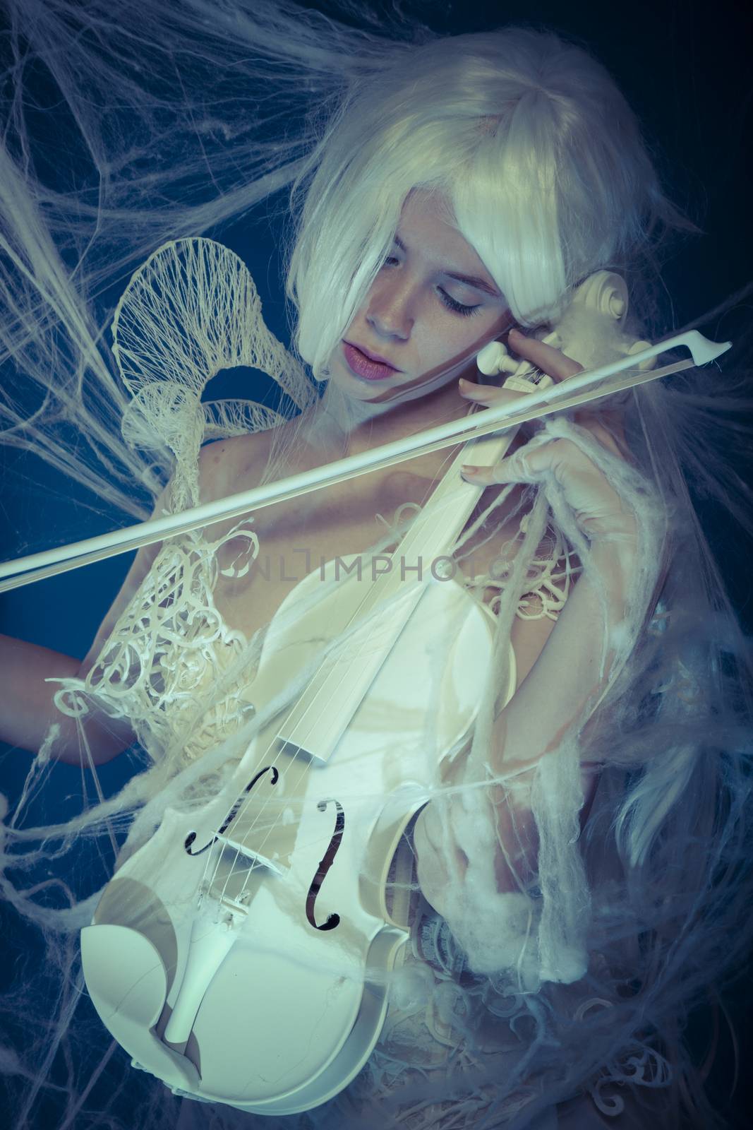 Musician, Beautiful violinist trapped in a spider web by FernandoCortes